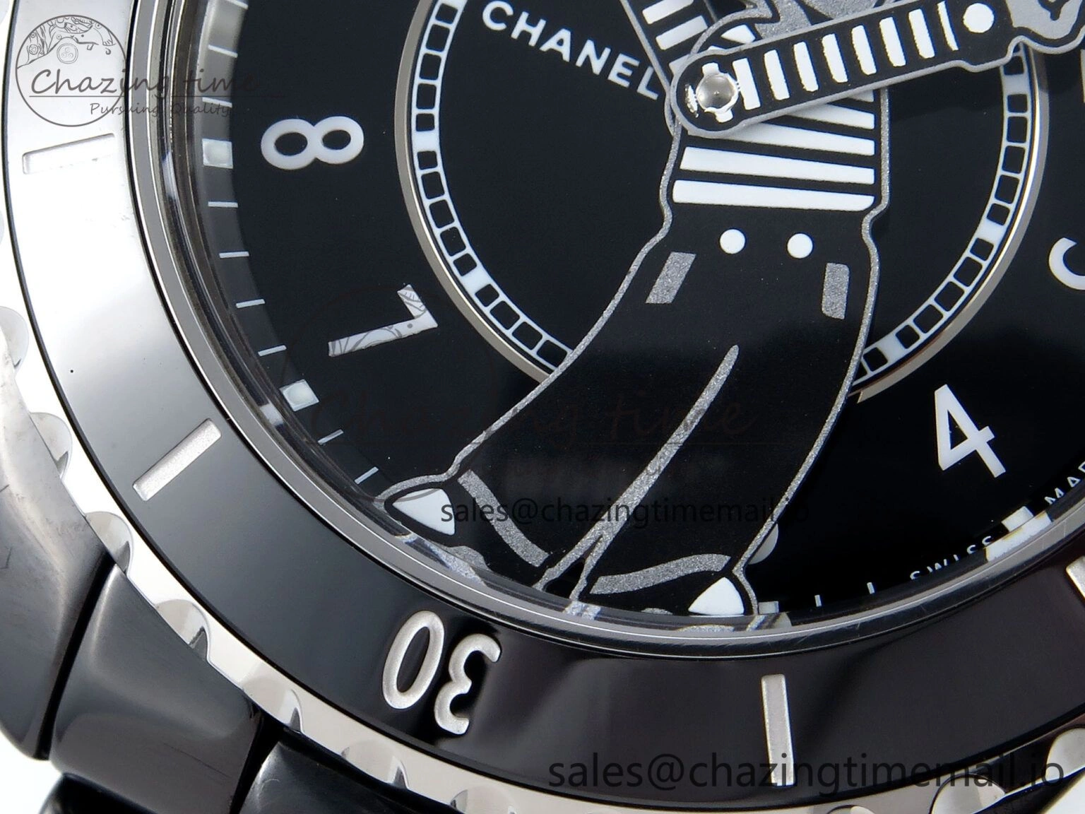 OnTrend J13 33mm Black Ceramic HTF 1:1 Best Edition Black Boy Pattern Dial on Bracelet A12. 6437