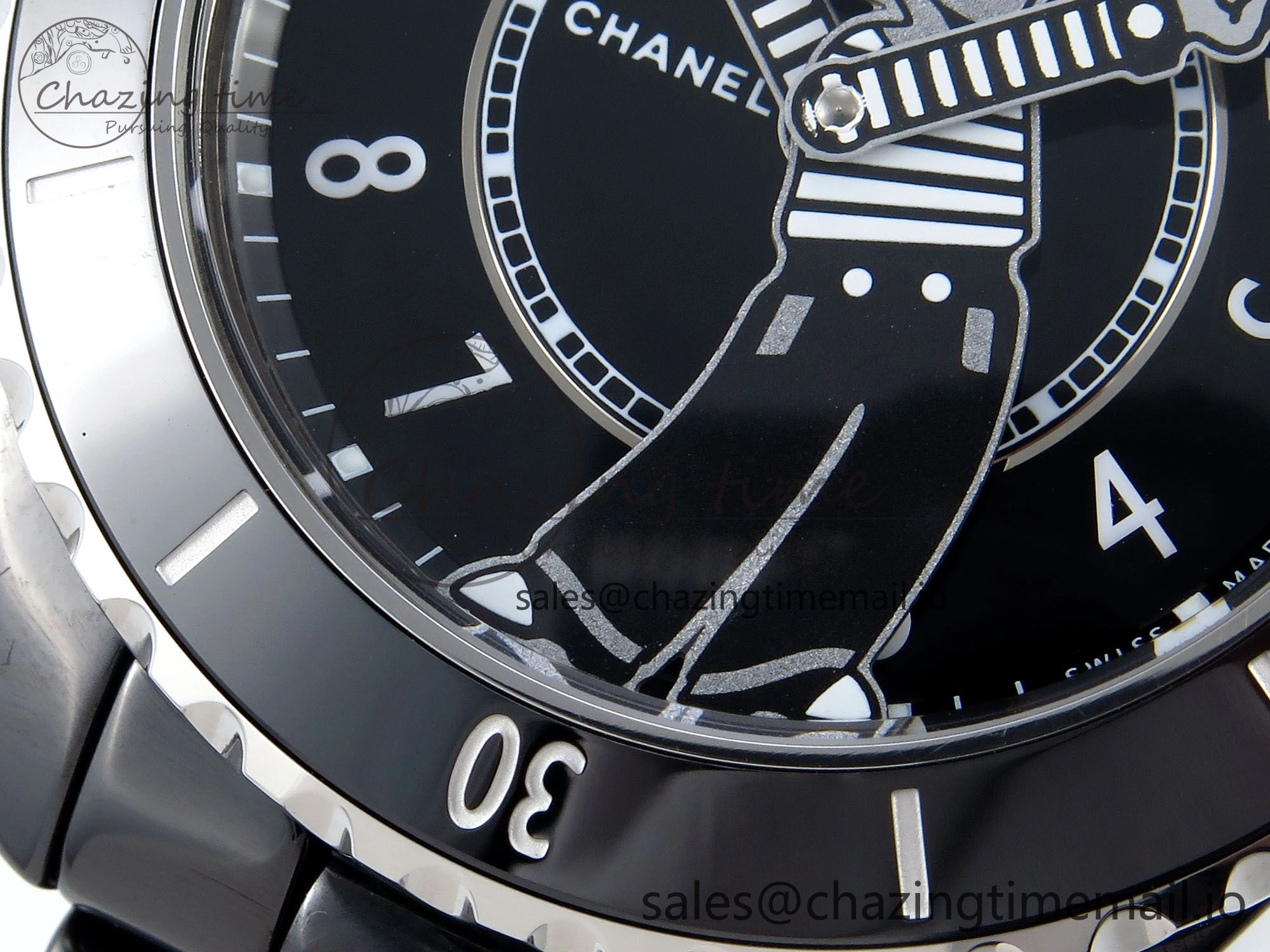 OnTrend J13 33mm Black Ceramic HTF 1:1 Best Edition Black Boy Pattern Dial on Bracelet A12. 6437