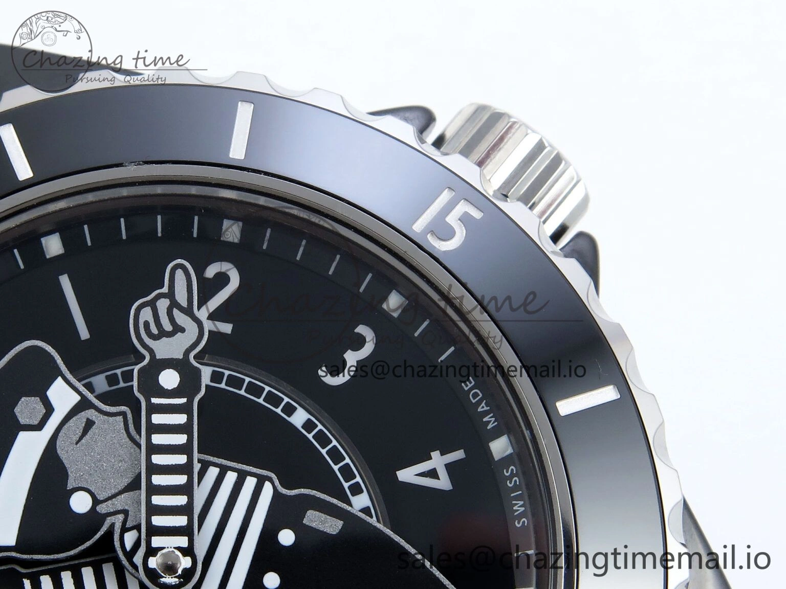 OnTrend J13 33mm Black Ceramic HTF 1:1 Best Edition Black Boy Pattern Dial on Bracelet A12. 6437