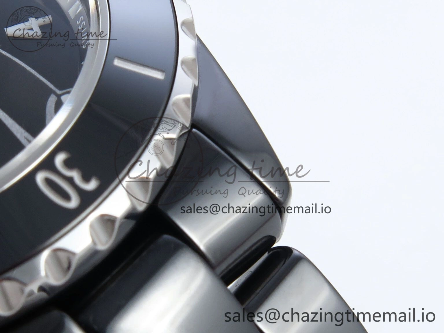 OnTrend J13 33mm Black Ceramic HTF 1:1 Best Edition Black Boy Pattern Dial on Bracelet A12. 6437