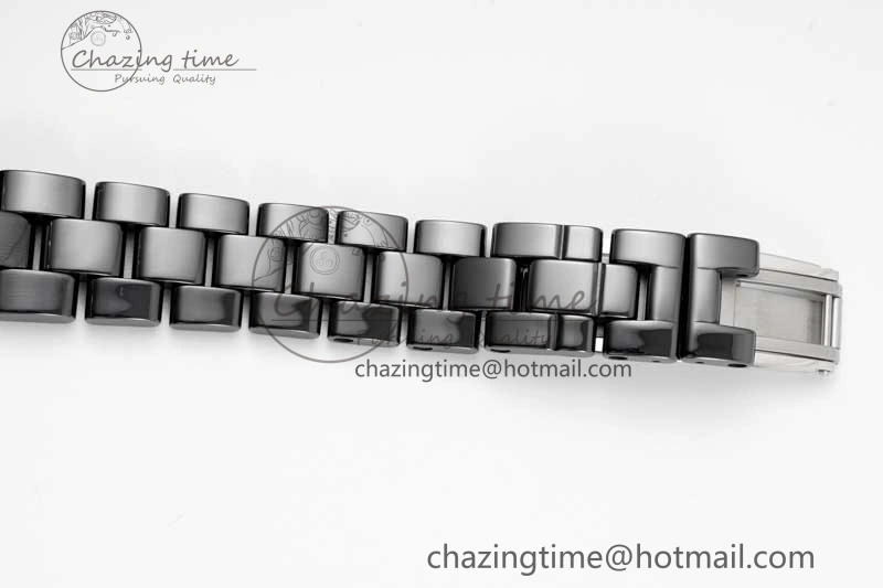 Chic J13 33mm Black Ceramic HTF 1:1 Best Edition Black Dial Diamonds Markers on Bracelet Swiss Quartz 6479