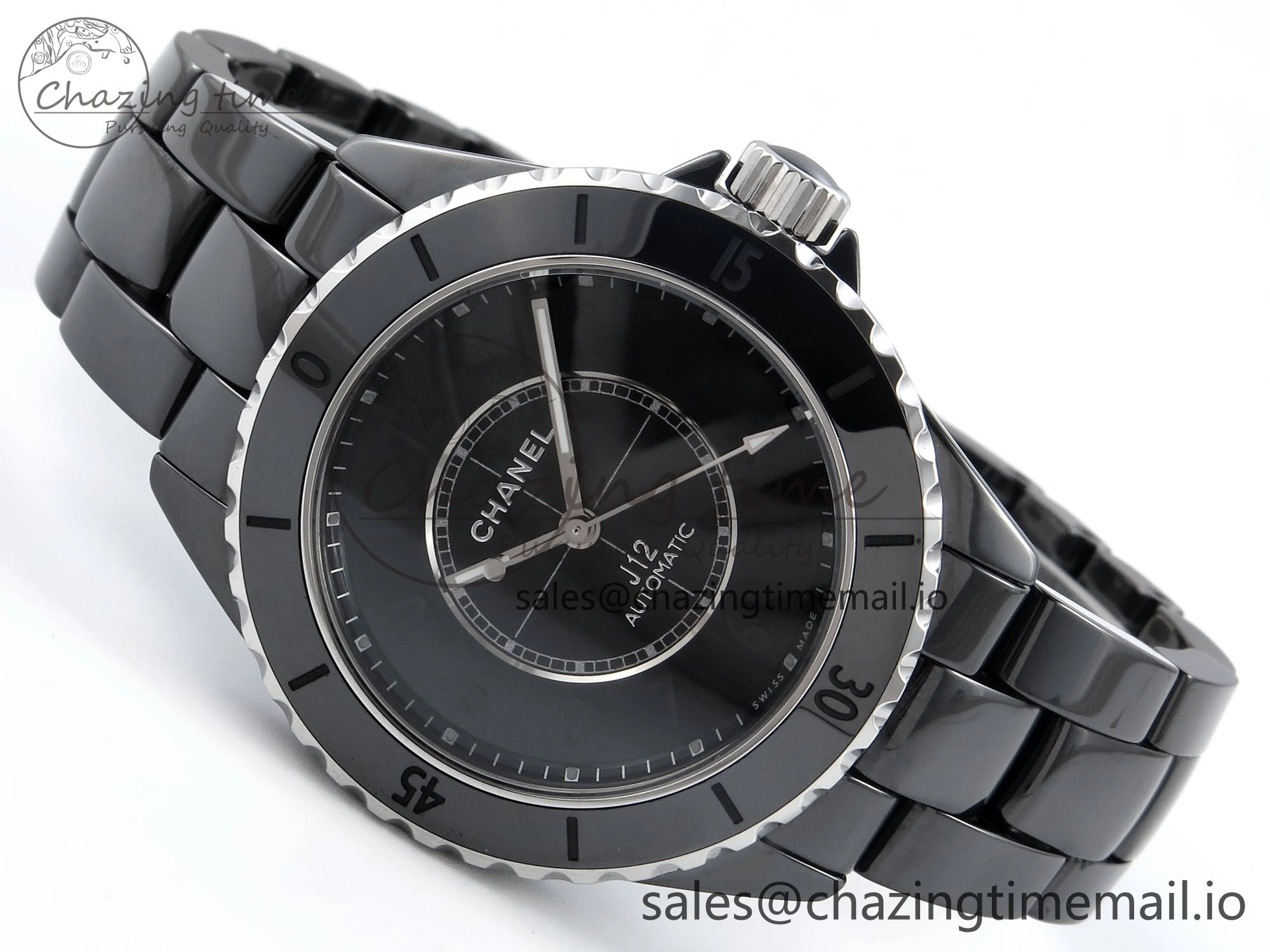 J13 33mm Black Ceramic HTF 1:1 Best Edition Black Numbers Dial on Bracelet A12. Versatile 6439