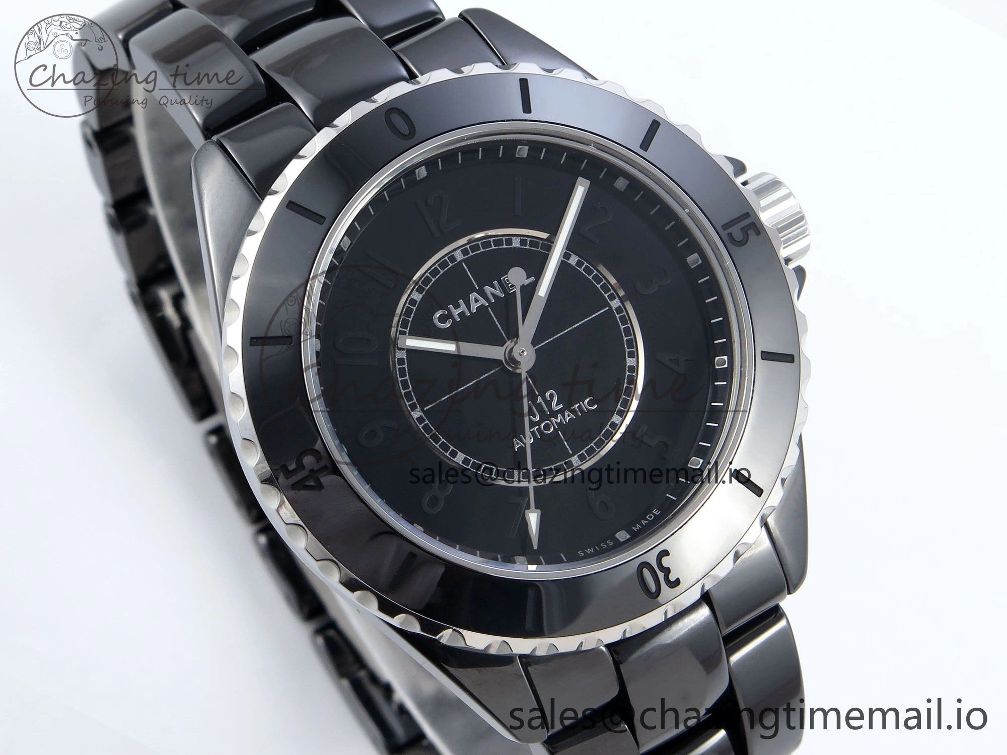 J13 33mm Black Ceramic HTF 1:1 Best Edition Black Numbers Dial on Bracelet A12. Versatile 6439