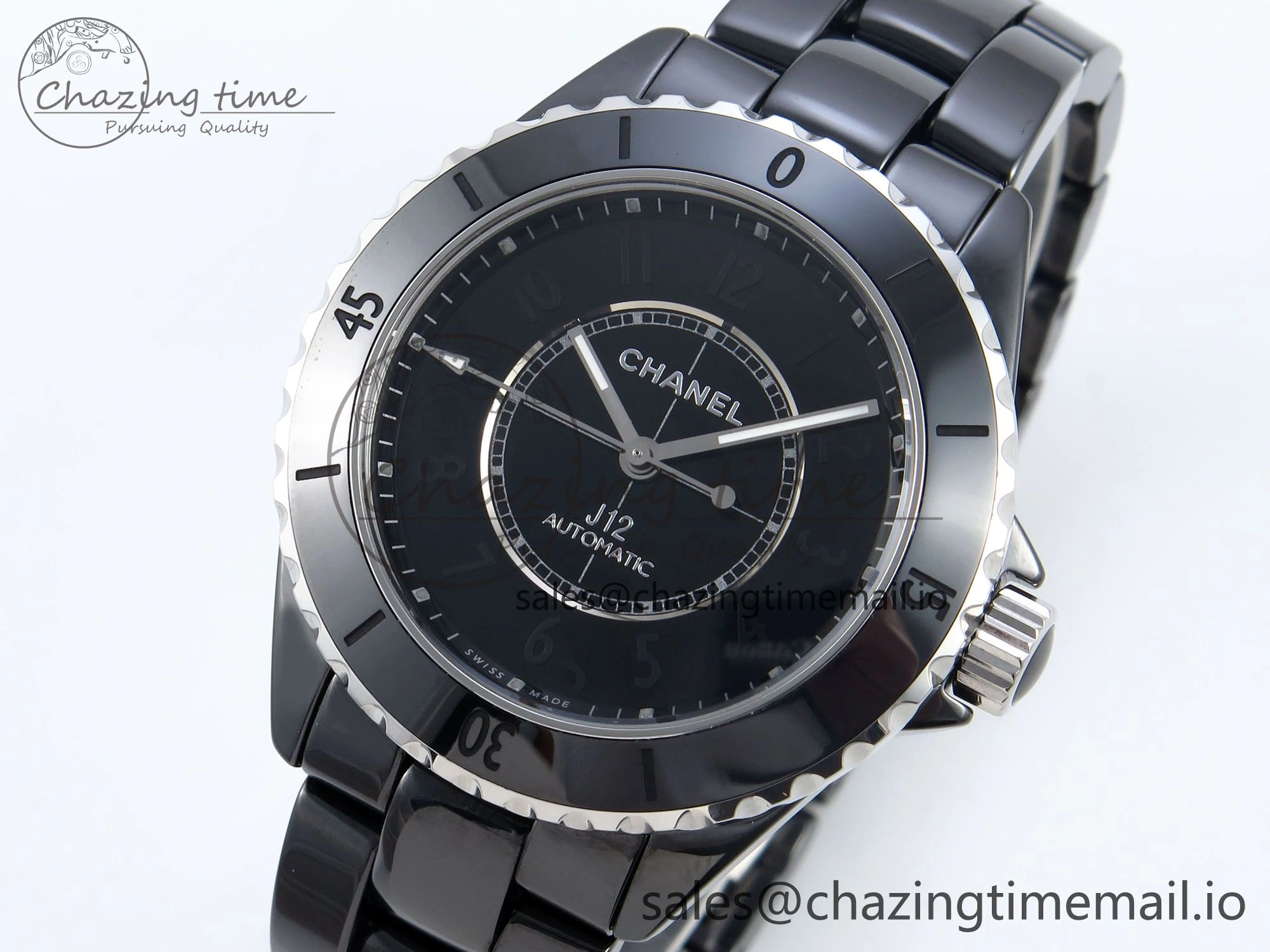 J13 33mm Black Ceramic HTF 1:1 Best Edition Black Numbers Dial on Bracelet A12. Versatile 6439