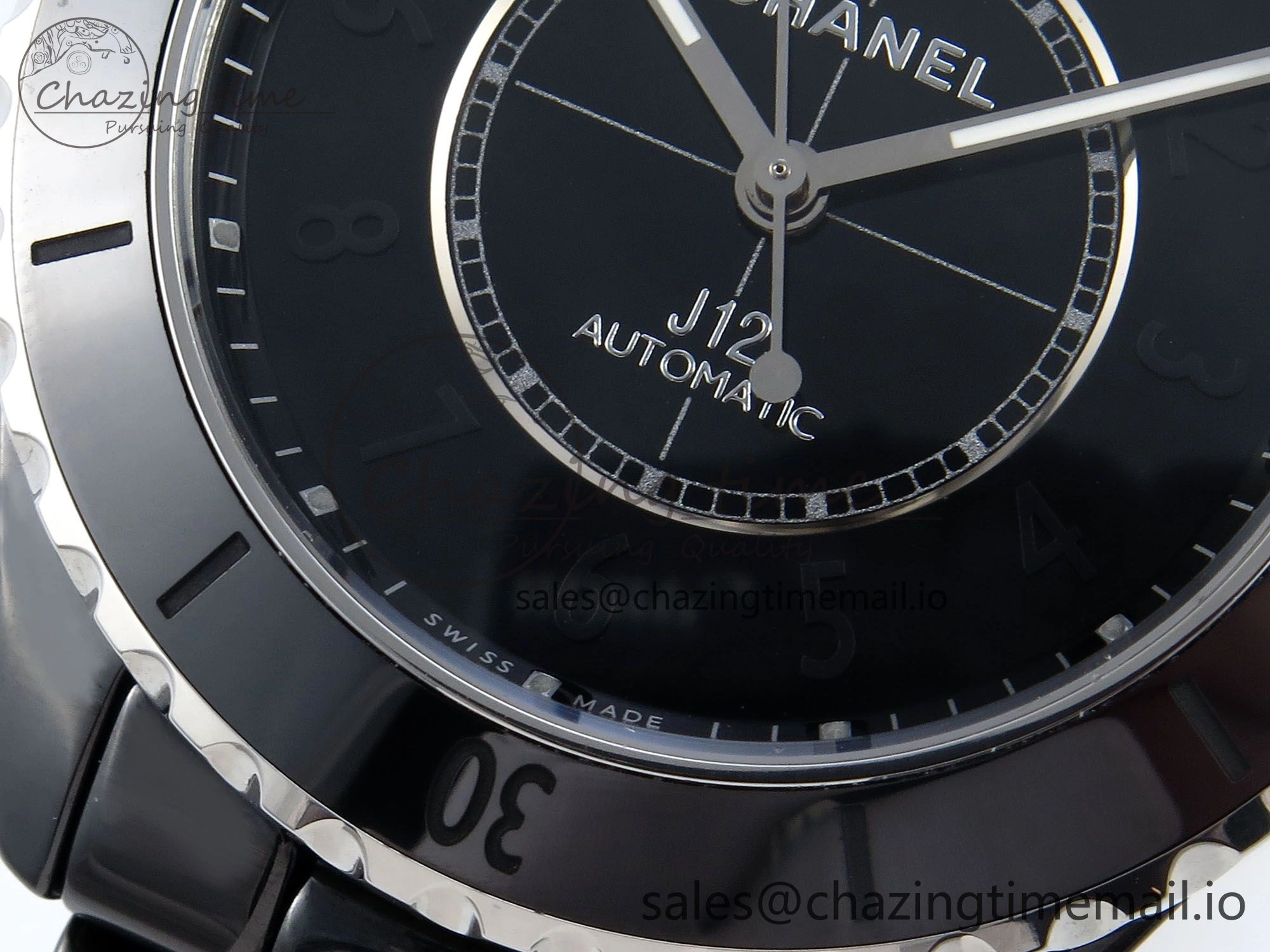 J13 33mm Black Ceramic HTF 1:1 Best Edition Black Numbers Dial on Bracelet A12. Versatile 6439