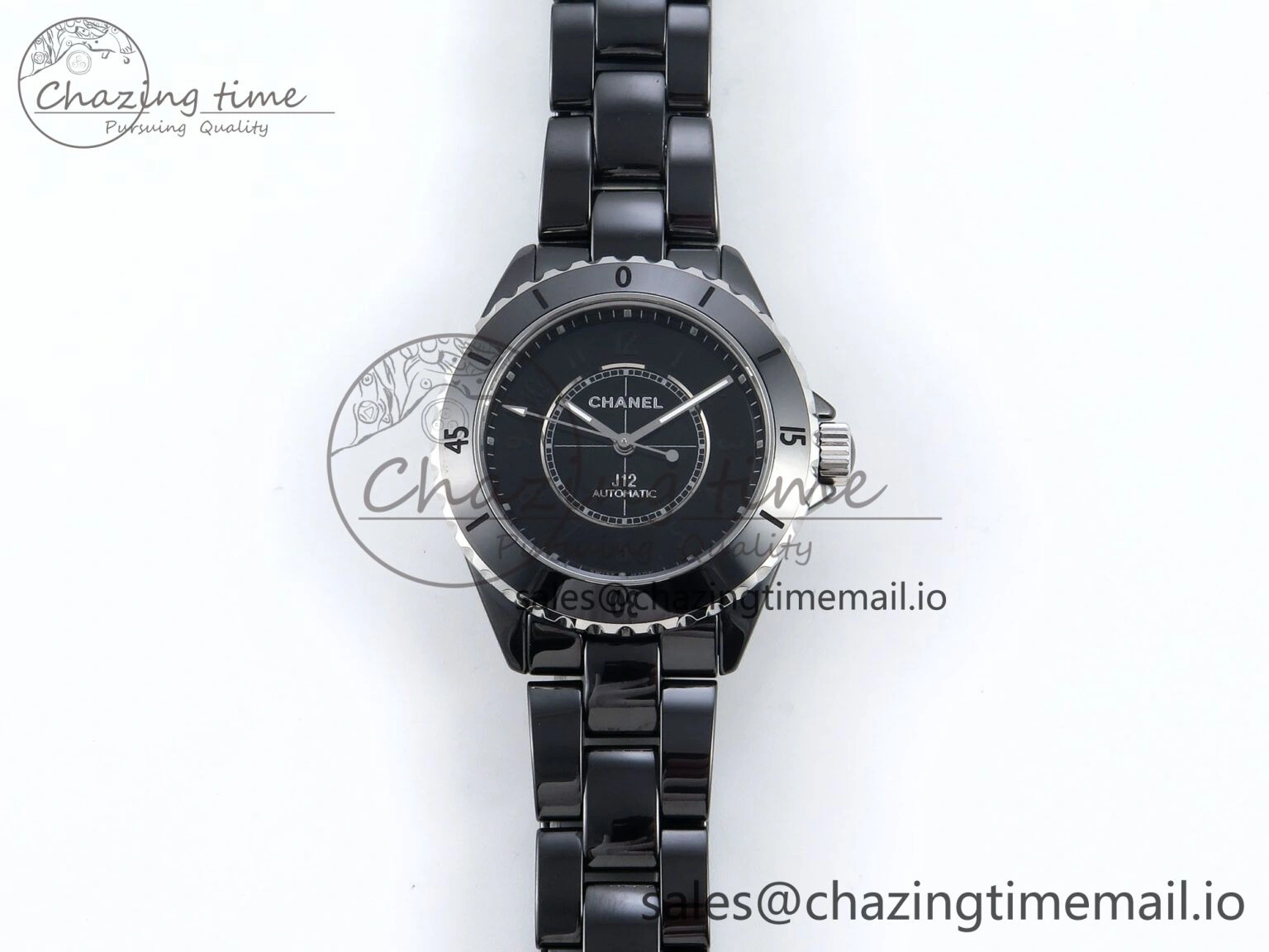 J13 33mm Black Ceramic HTF 1:1 Best Edition Black Numbers Dial on Bracelet A12. Versatile 6439