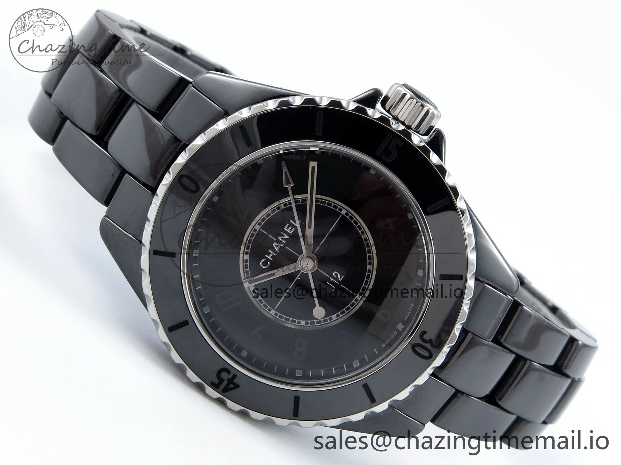 Stretchable J13 33mm HTF 1:1 Best Edition Black Ceramic Numeral Markers Dial on Bracelet Swiss Quartz 6440
