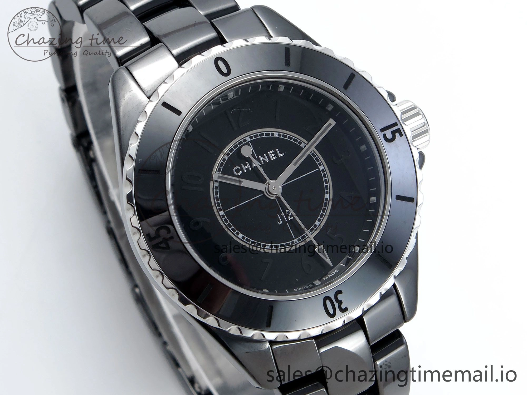 Stretchable J13 33mm HTF 1:1 Best Edition Black Ceramic Numeral Markers Dial on Bracelet Swiss Quartz 6440