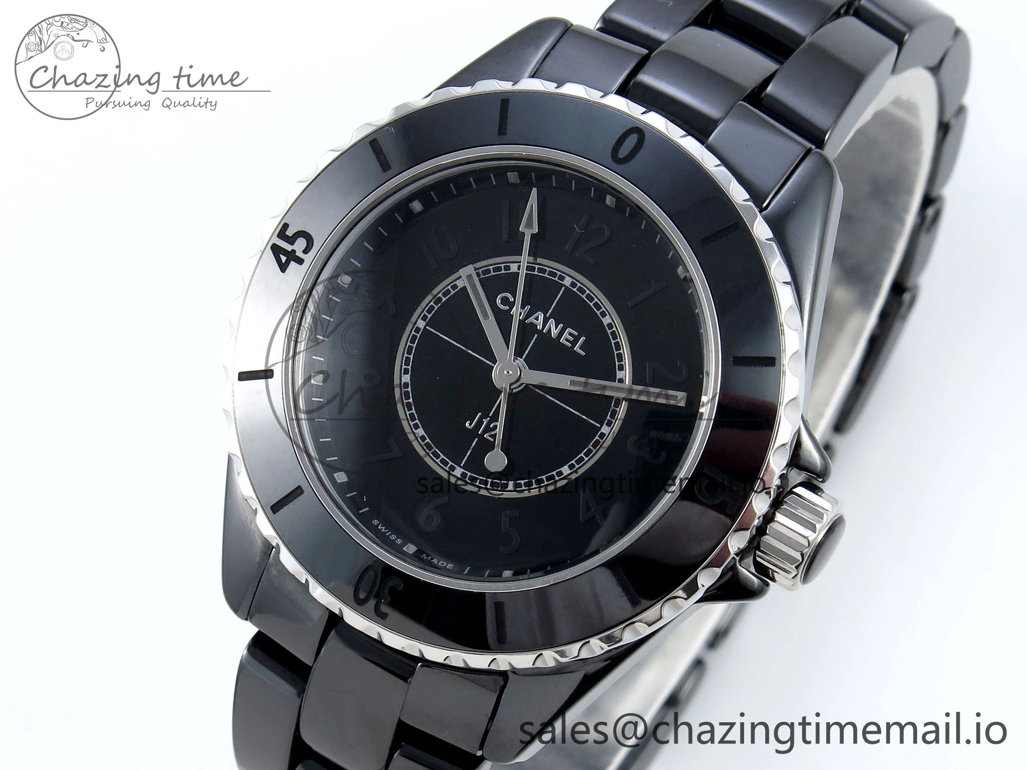Stretchable J13 33mm HTF 1:1 Best Edition Black Ceramic Numeral Markers Dial on Bracelet Swiss Quartz 6440