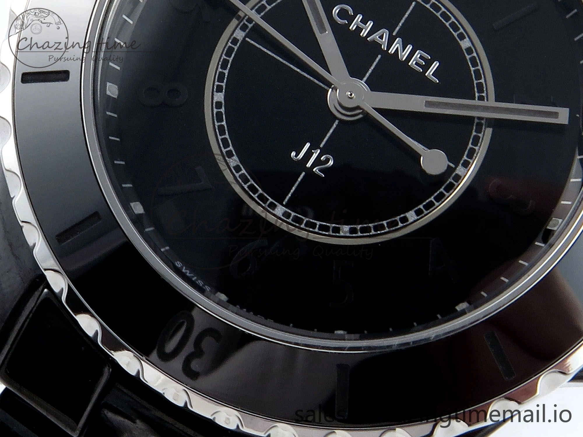 Stretchable J13 33mm HTF 1:1 Best Edition Black Ceramic Numeral Markers Dial on Bracelet Swiss Quartz 6440