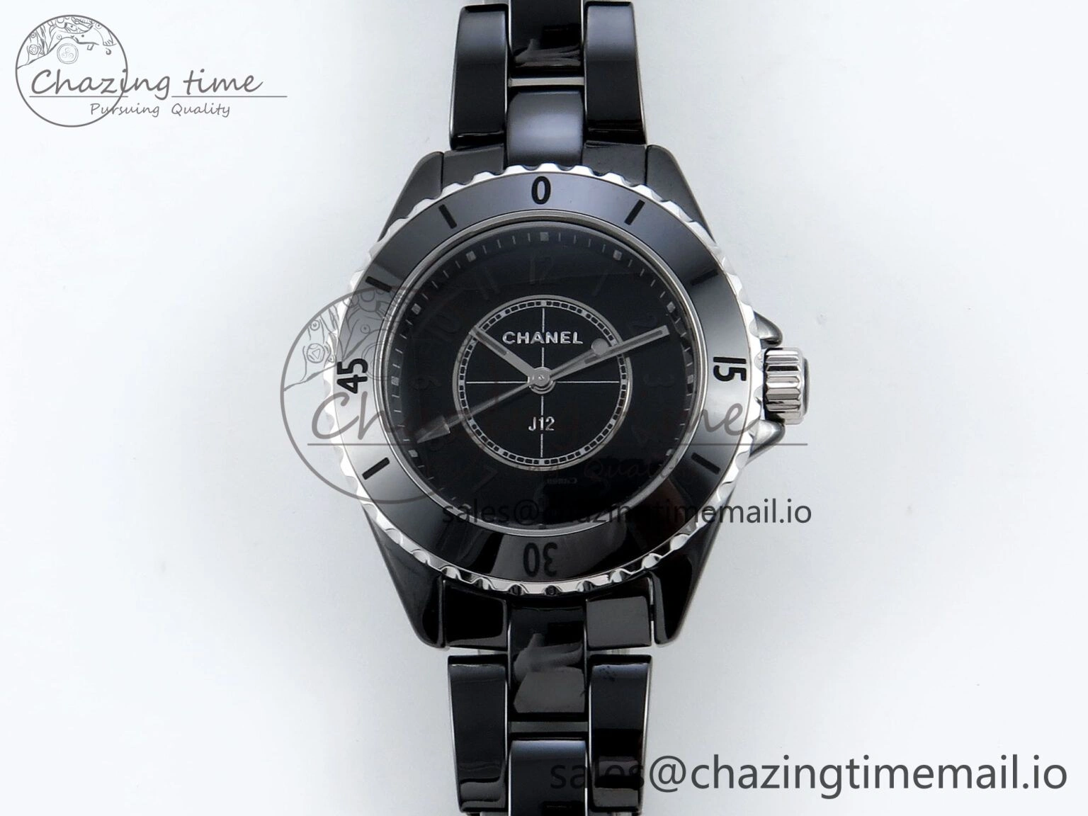 Stretchable J13 33mm HTF 1:1 Best Edition Black Ceramic Numeral Markers Dial on Bracelet Swiss Quartz 6440