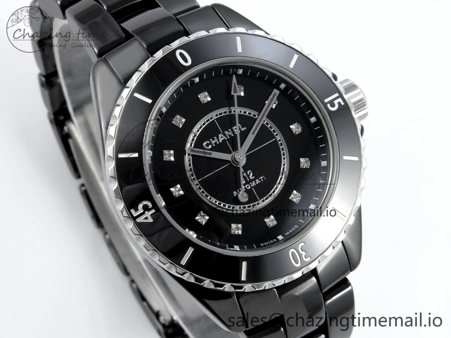 GoAnywhere J13 33mm HTF 1:1 Best Edition Black Korea Ceramic Diamonds Markers Dial on Bracelet A12. 6423