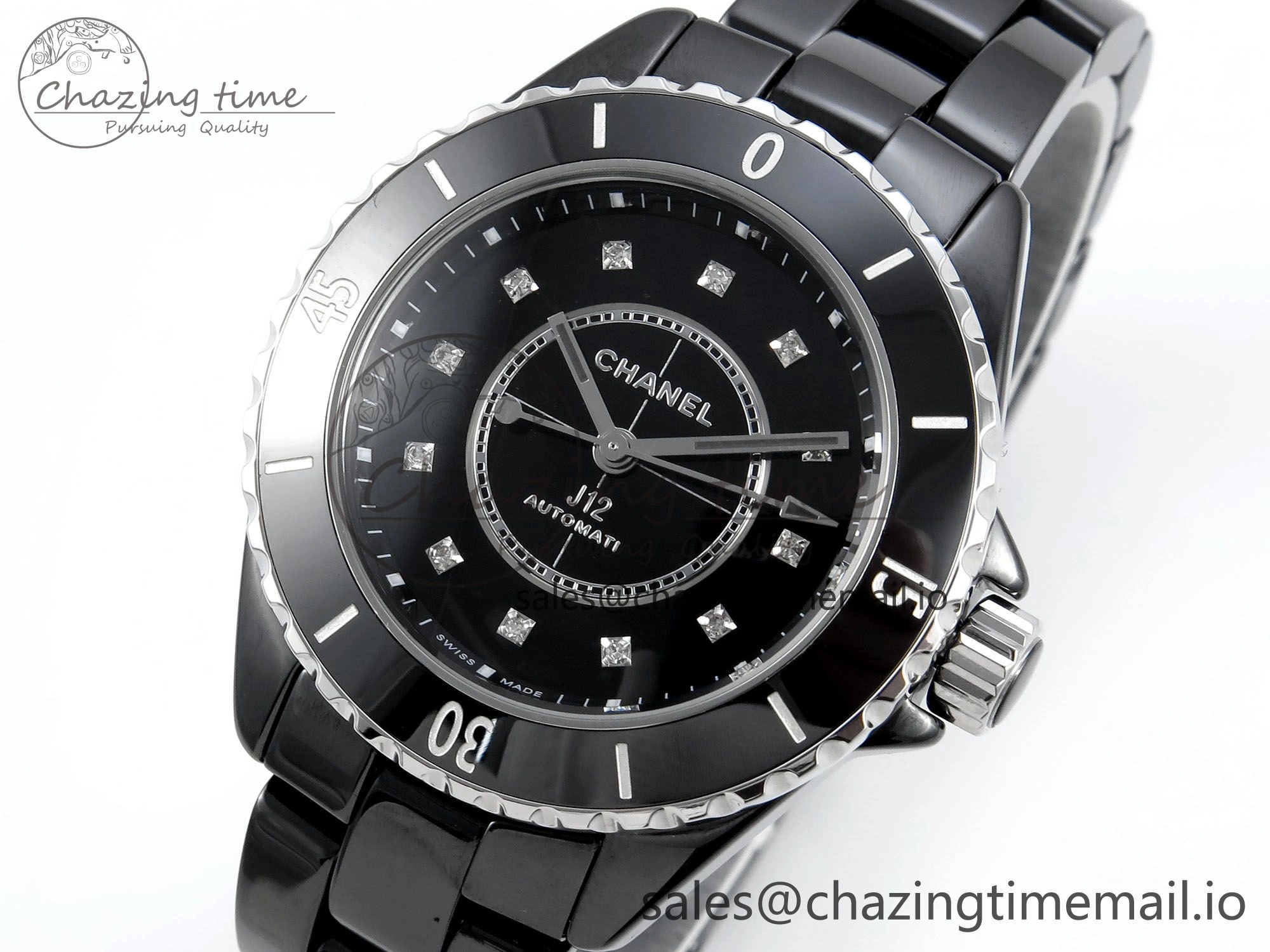 GoAnywhere J13 33mm HTF 1:1 Best Edition Black Korea Ceramic Diamonds Markers Dial on Bracelet A12. 6423