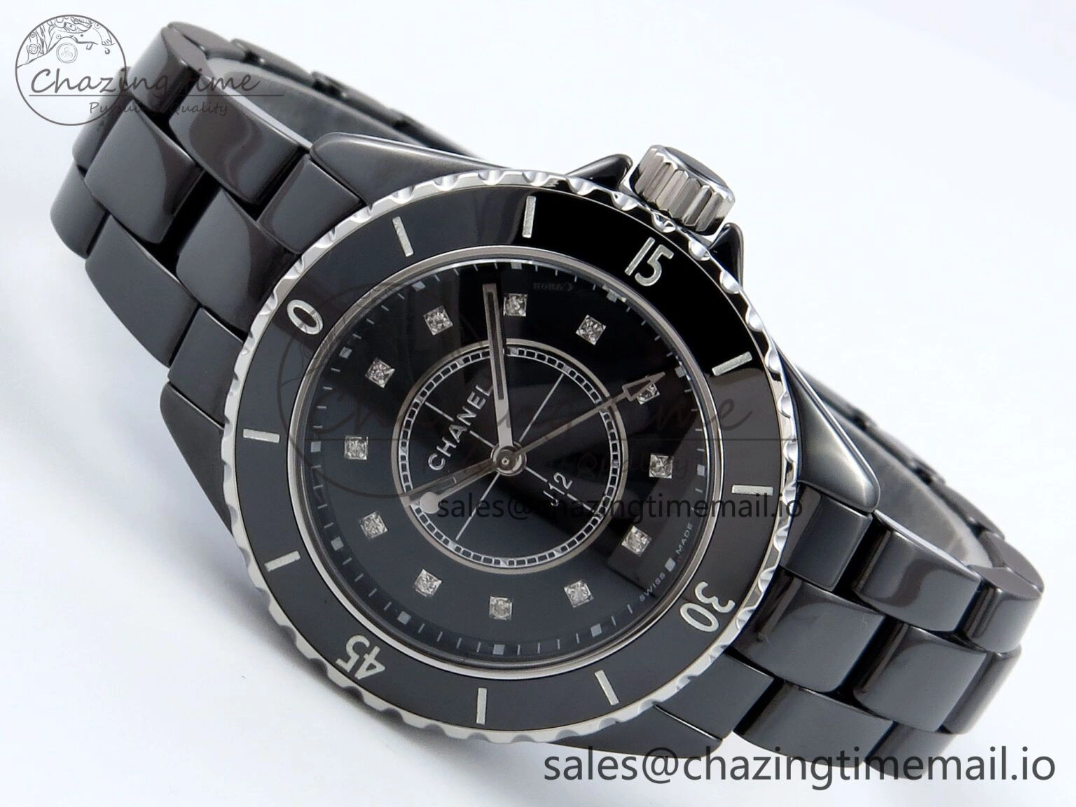 J13 33mm HTF 1:1 Best Edition Black Korea Ceramic Diamonds Markers Dial on Bracelet Swiss Quartz WaterResistant 6419
