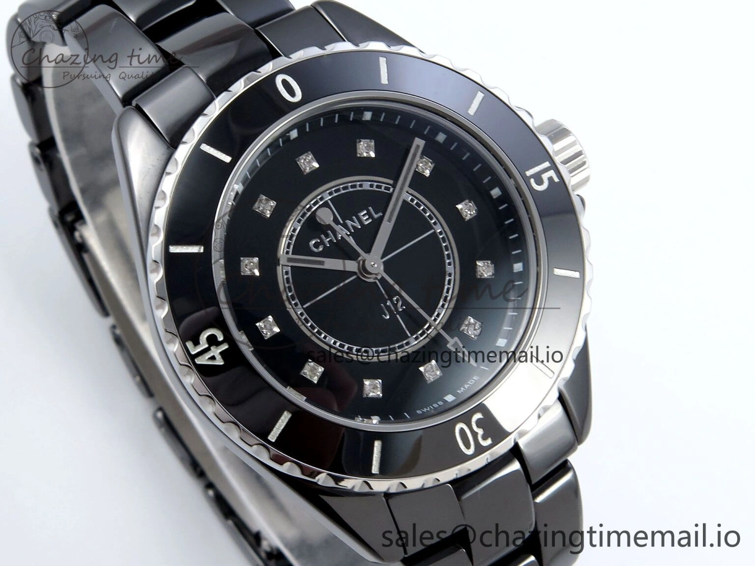 J13 33mm HTF 1:1 Best Edition Black Korea Ceramic Diamonds Markers Dial on Bracelet Swiss Quartz WaterResistant 6419