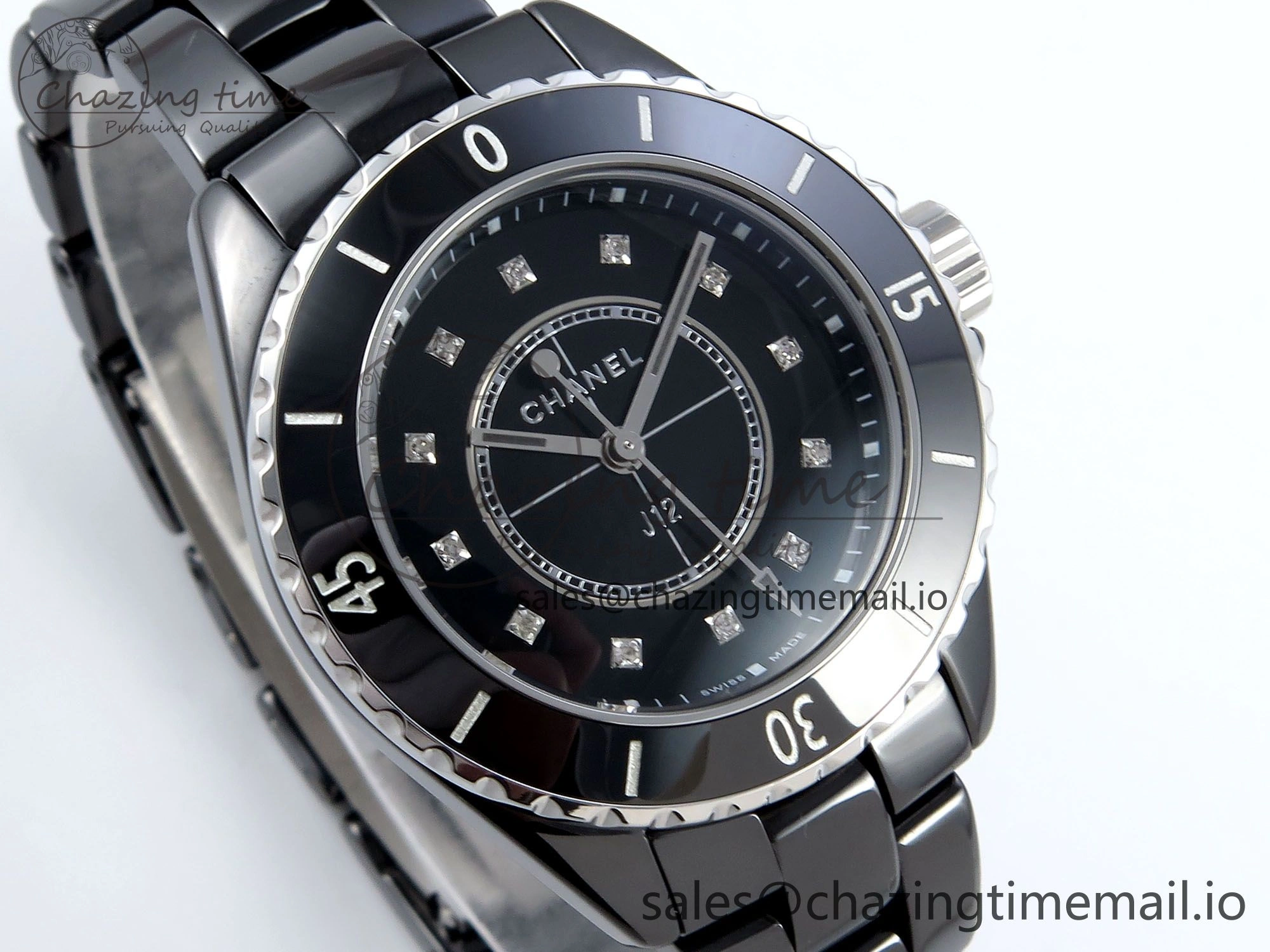J13 33mm HTF 1:1 Best Edition Black Korea Ceramic Diamonds Markers Dial on Bracelet Swiss Quartz WaterResistant 6419