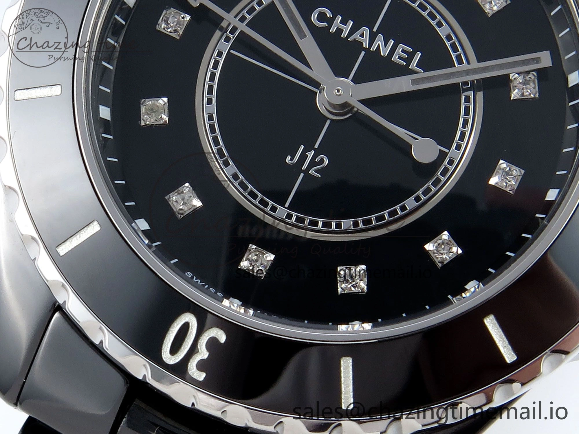 J13 33mm HTF 1:1 Best Edition Black Korea Ceramic Diamonds Markers Dial on Bracelet Swiss Quartz WaterResistant 6419