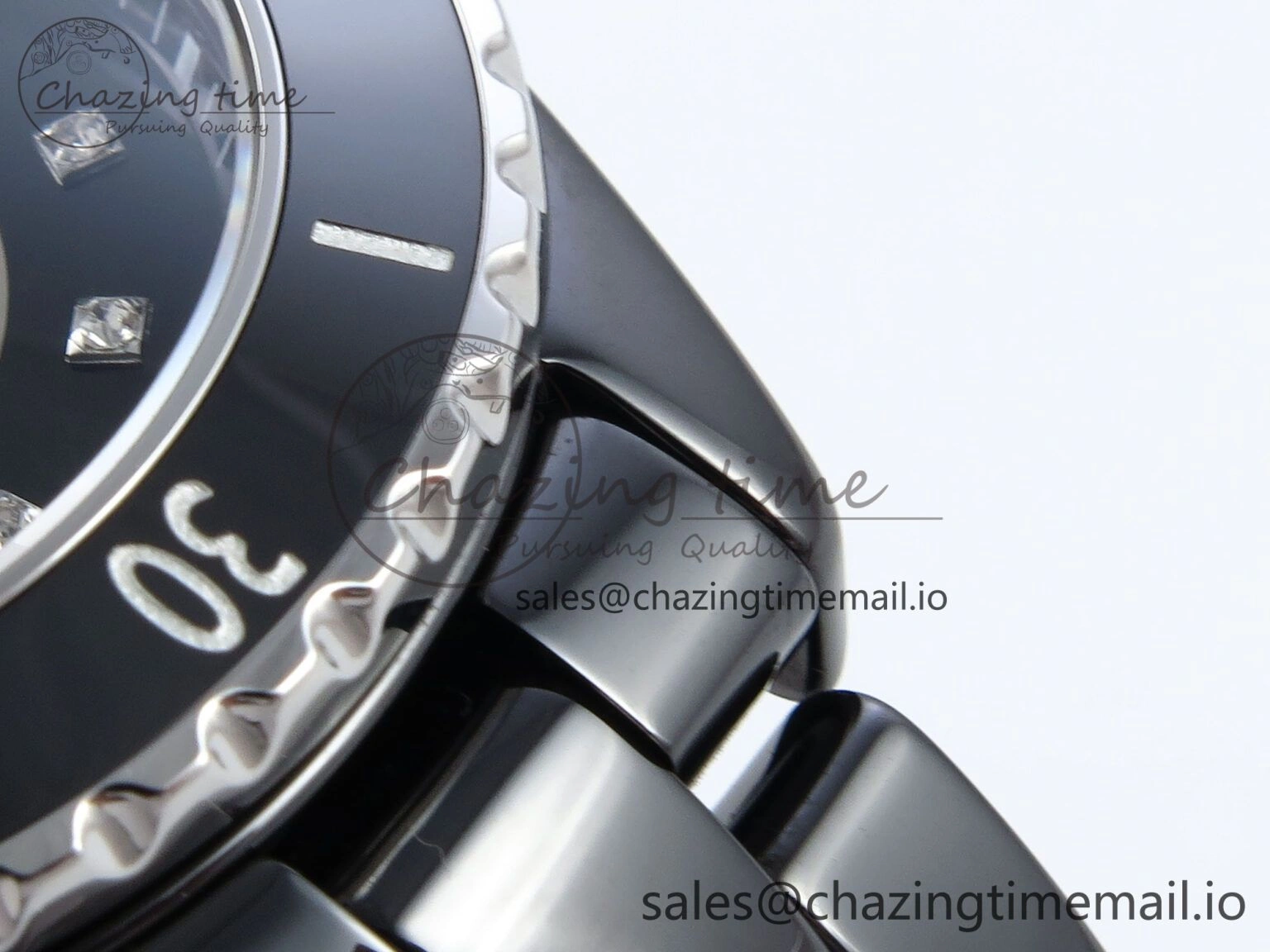 J13 33mm HTF 1:1 Best Edition Black Korea Ceramic Diamonds Markers Dial on Bracelet Swiss Quartz WaterResistant 6419