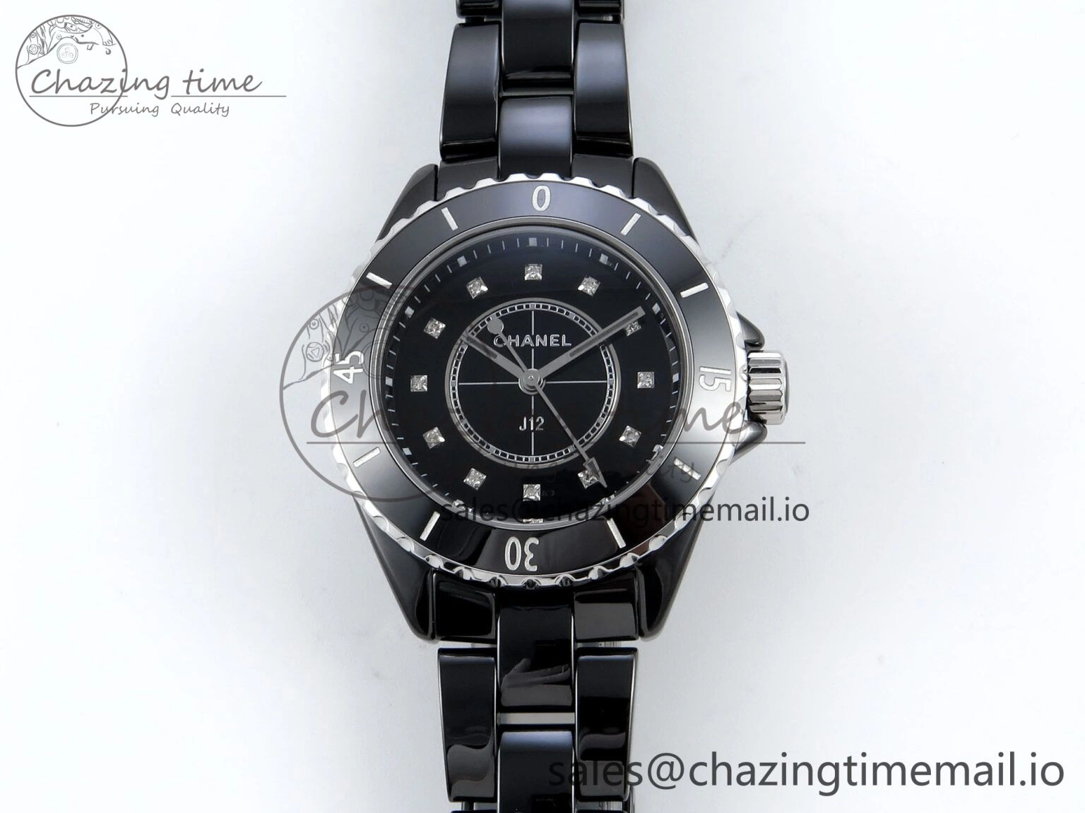 J13 33mm HTF 1:1 Best Edition Black Korea Ceramic Diamonds Markers Dial on Bracelet Swiss Quartz WaterResistant 6419