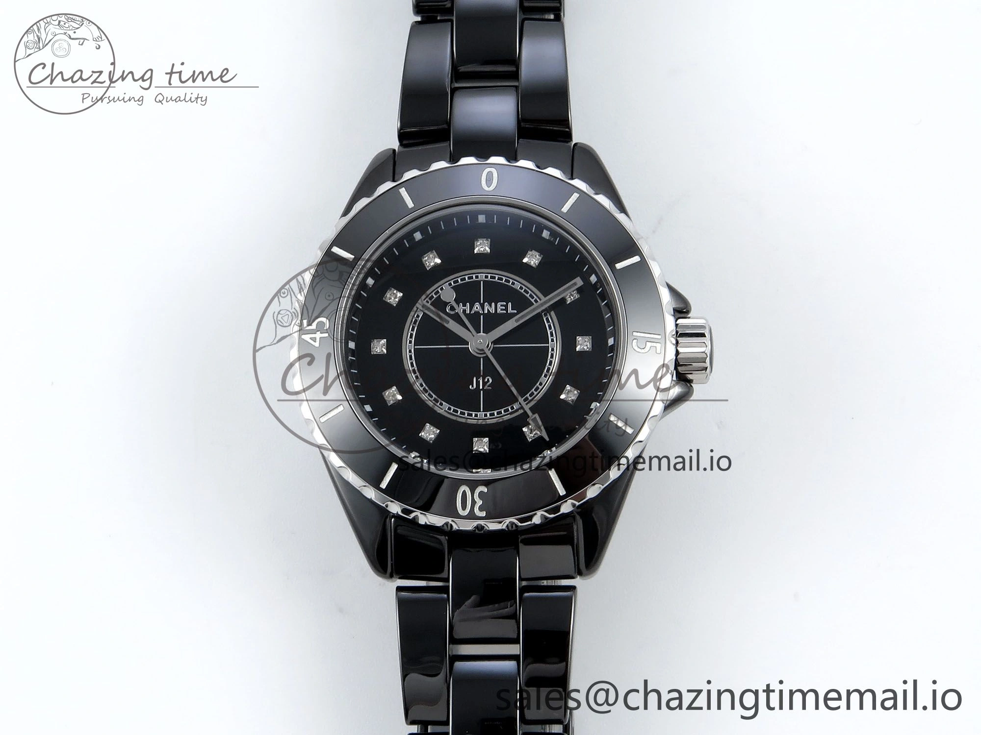 J13 33mm HTF 1:1 Best Edition Black Korea Ceramic Diamonds Markers Dial on Bracelet Swiss Quartz WaterResistant 6419