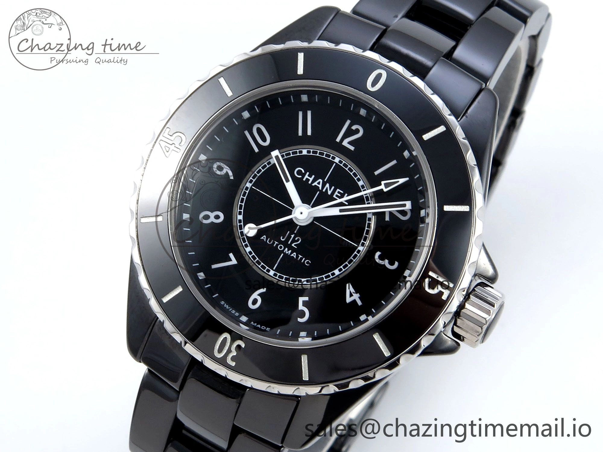 FreshLook J13 33mm HTF 1:1 Best Edition Black Korea Ceramic Numeral Markers Dial on Bracelet A12. 6421