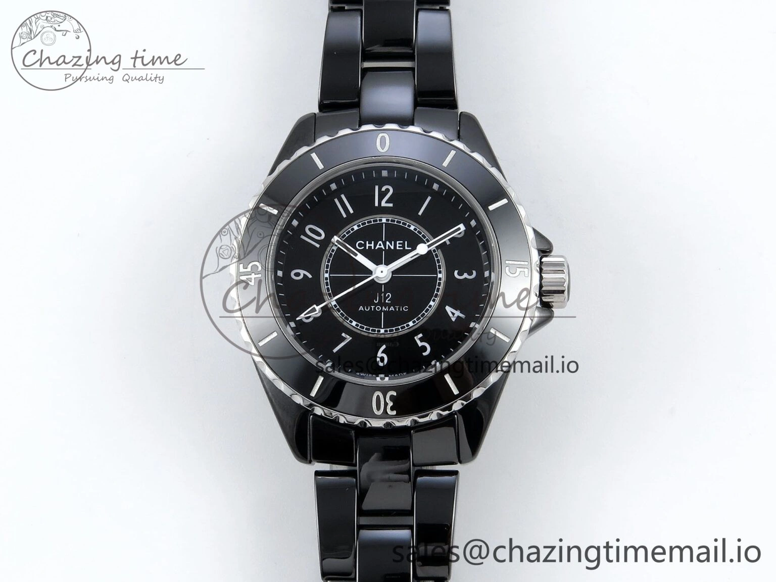 FreshLook J13 33mm HTF 1:1 Best Edition Black Korea Ceramic Numeral Markers Dial on Bracelet A12. 6421