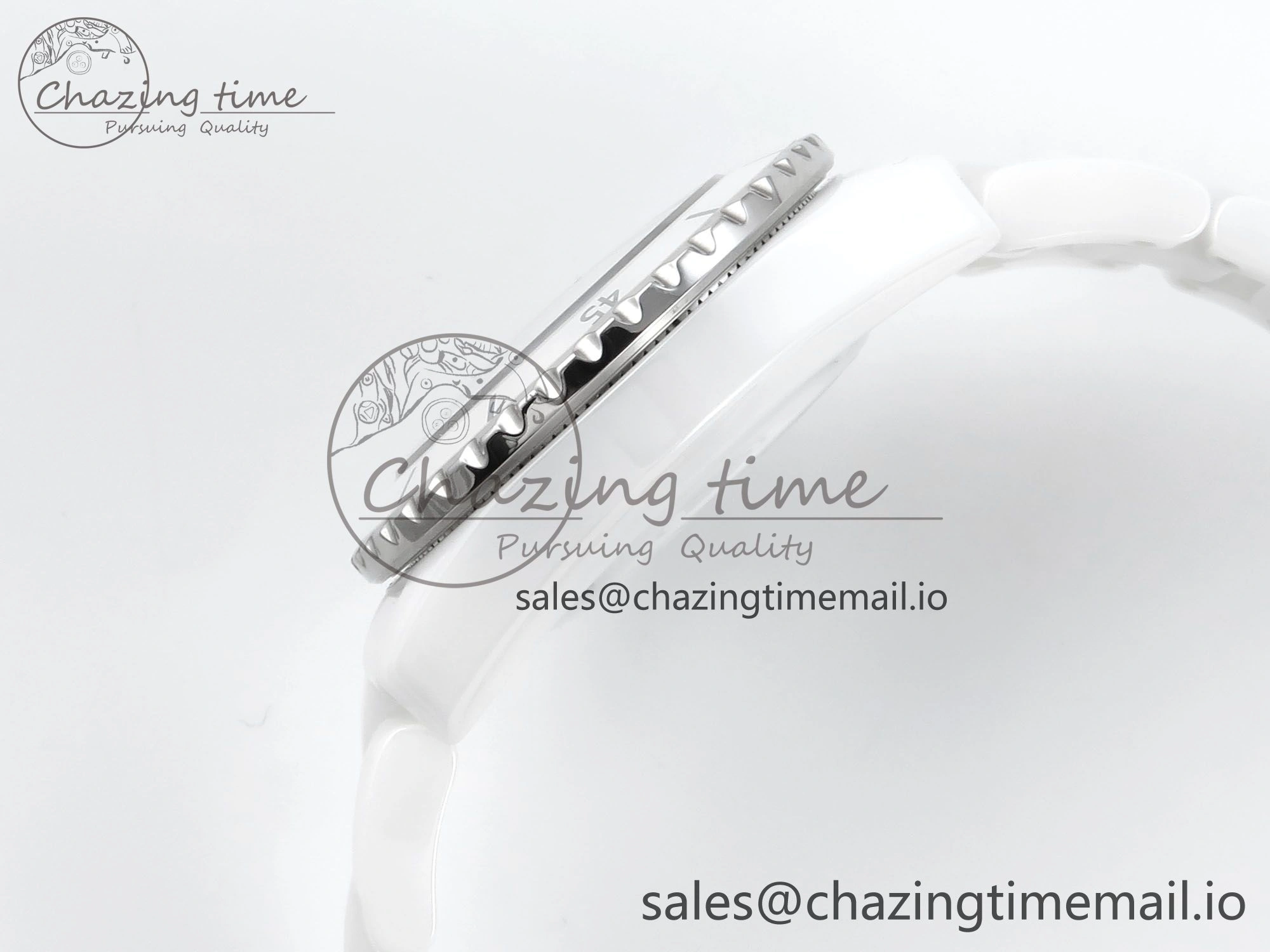 J13 33mm HTF 1:1 Best Edition White Ceramic Numeral Markers Dial on Bracelet A12. FashionForward 6425