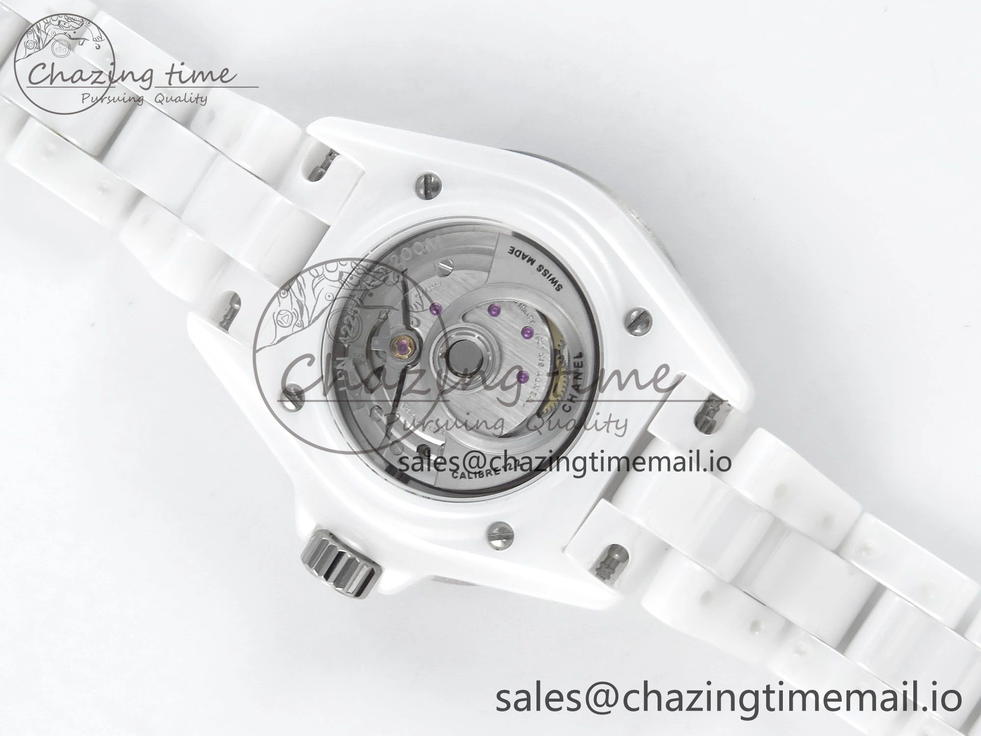 J13 33mm HTF 1:1 Best Edition White Ceramic Numeral Markers Dial on Bracelet A12. FashionForward 6425