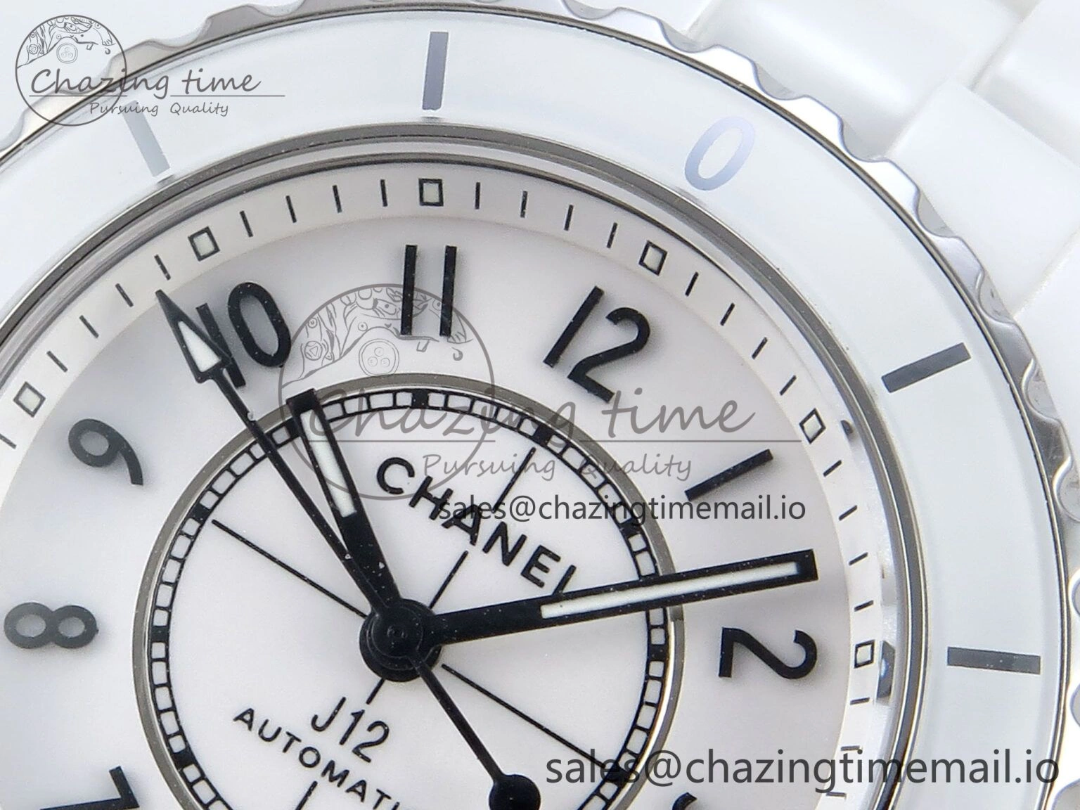 J13 33mm HTF 1:1 Best Edition White Ceramic Numeral Markers Dial on Bracelet A12. FashionForward 6425