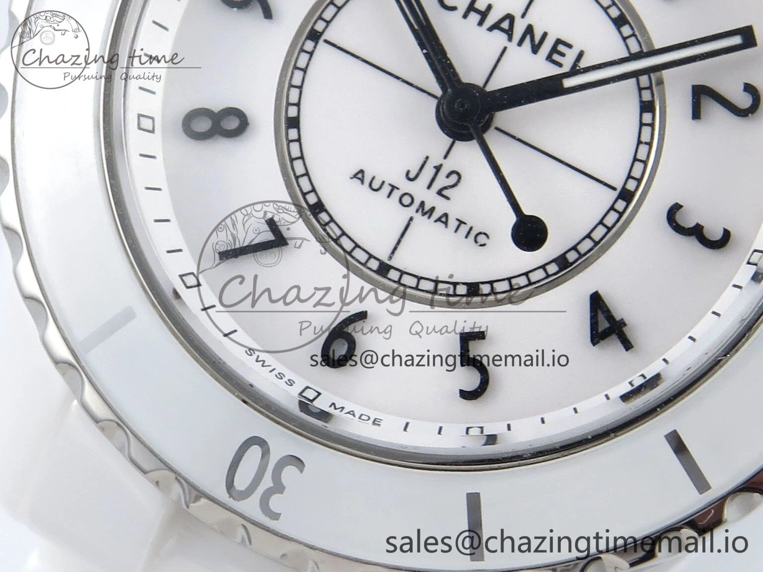 J13 33mm HTF 1:1 Best Edition White Ceramic Numeral Markers Dial on Bracelet A12. FashionForward 6425