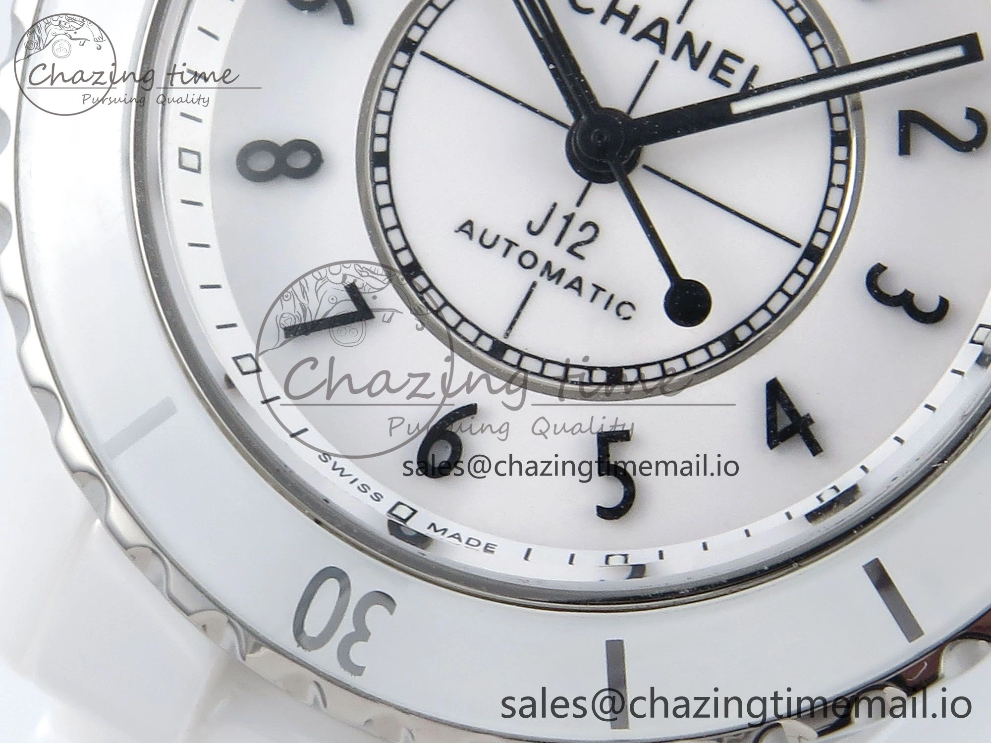 J13 33mm HTF 1:1 Best Edition White Ceramic Numeral Markers Dial on Bracelet A12. FashionForward 6425