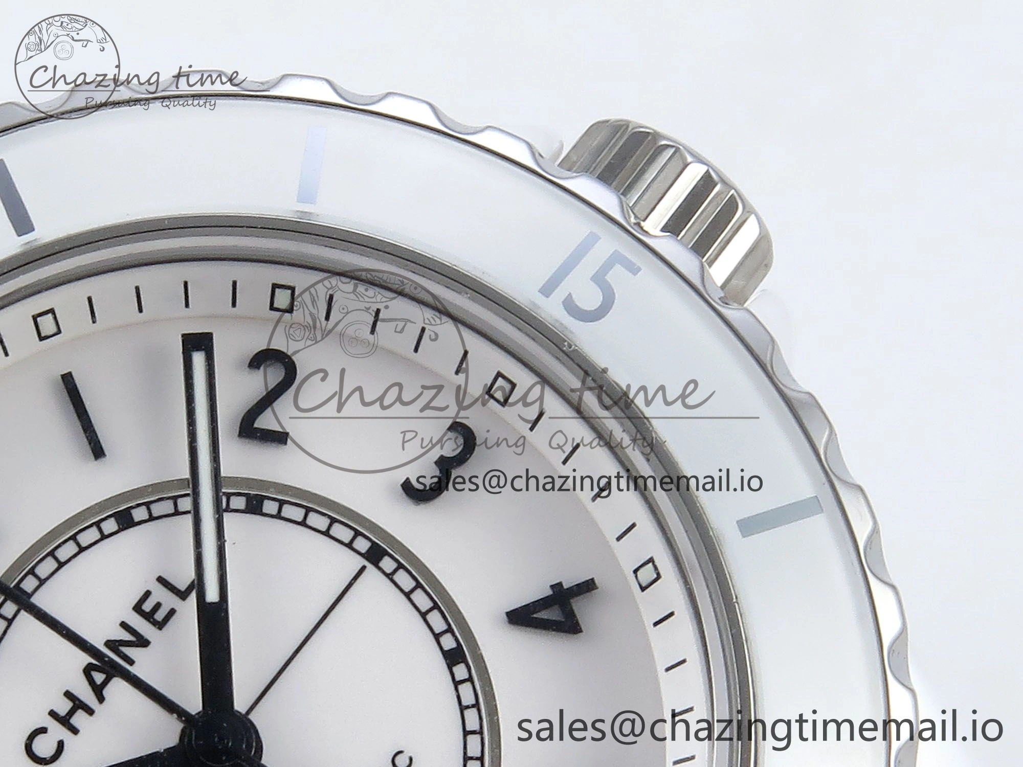 J13 33mm HTF 1:1 Best Edition White Ceramic Numeral Markers Dial on Bracelet A12. FashionForward 6425