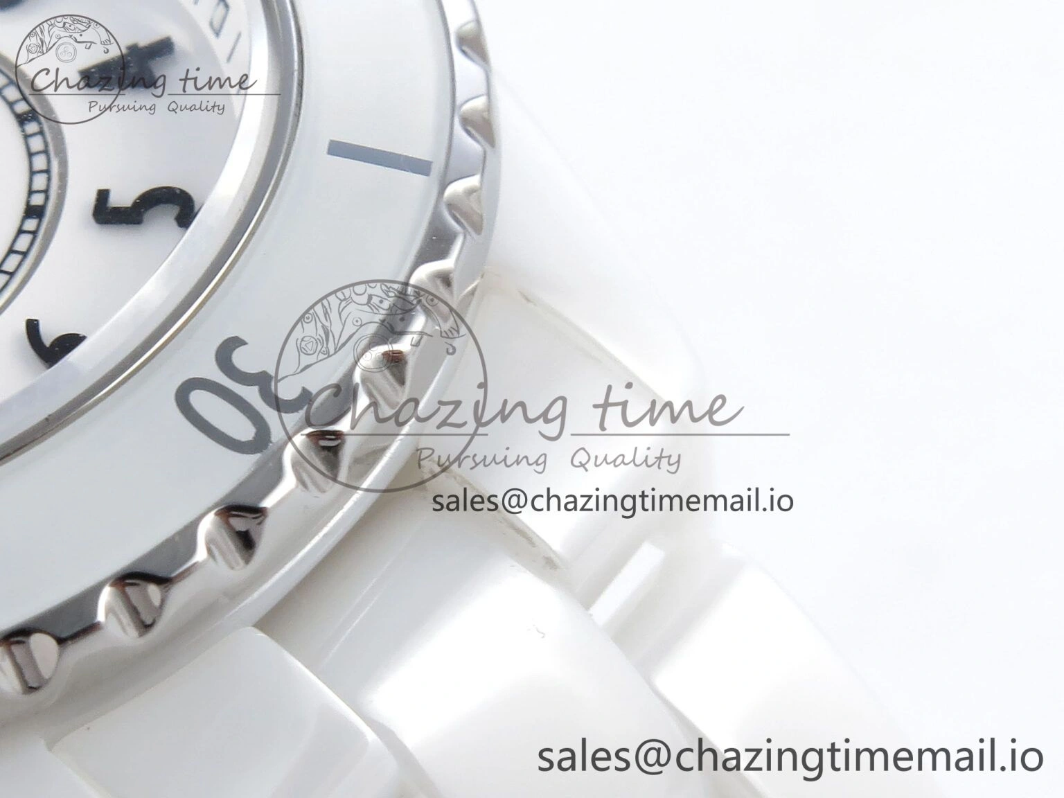 J13 33mm HTF 1:1 Best Edition White Ceramic Numeral Markers Dial on Bracelet A12. FashionForward 6425