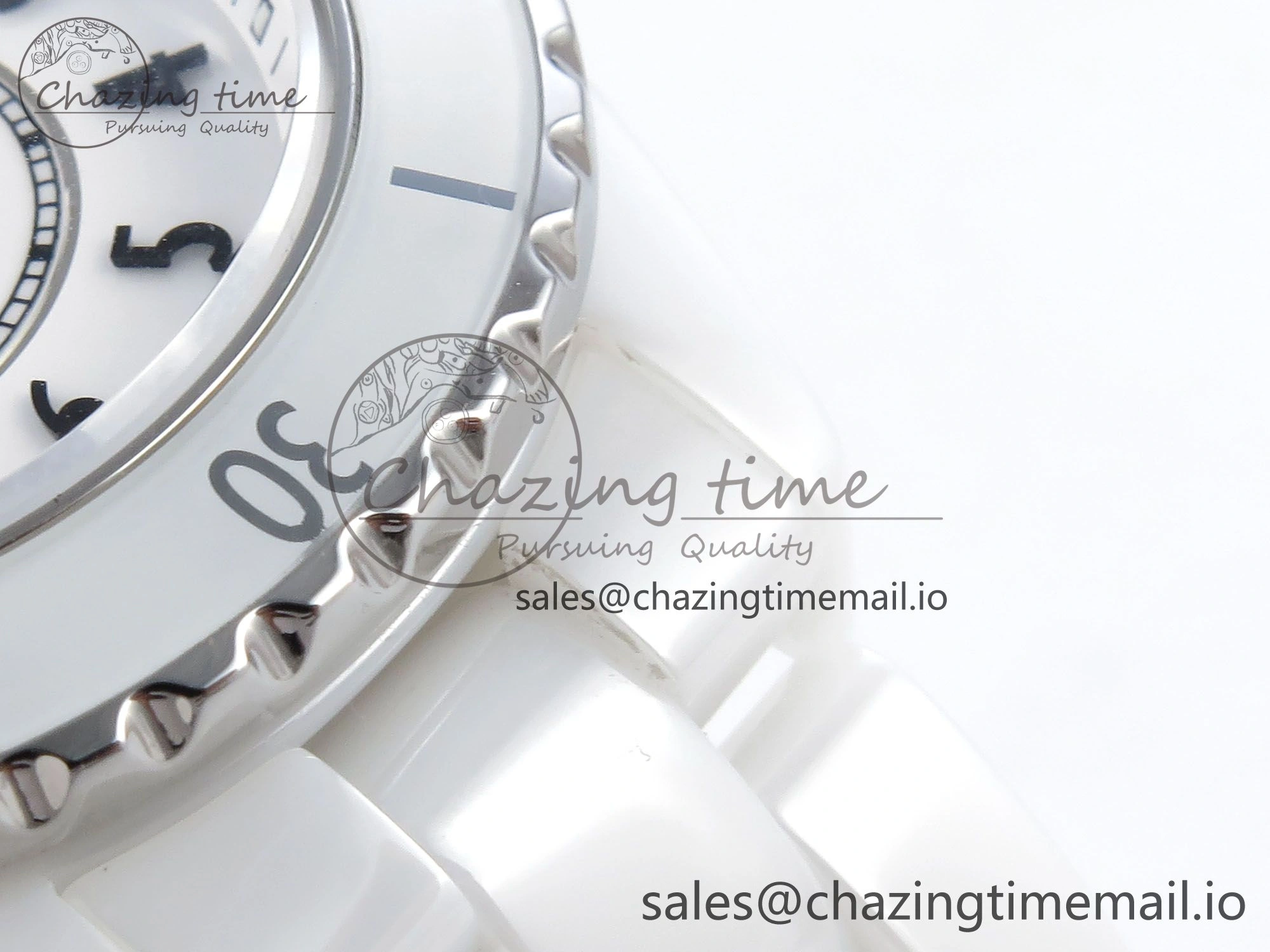 J13 33mm HTF 1:1 Best Edition White Ceramic Numeral Markers Dial on Bracelet A12. FashionForward 6425