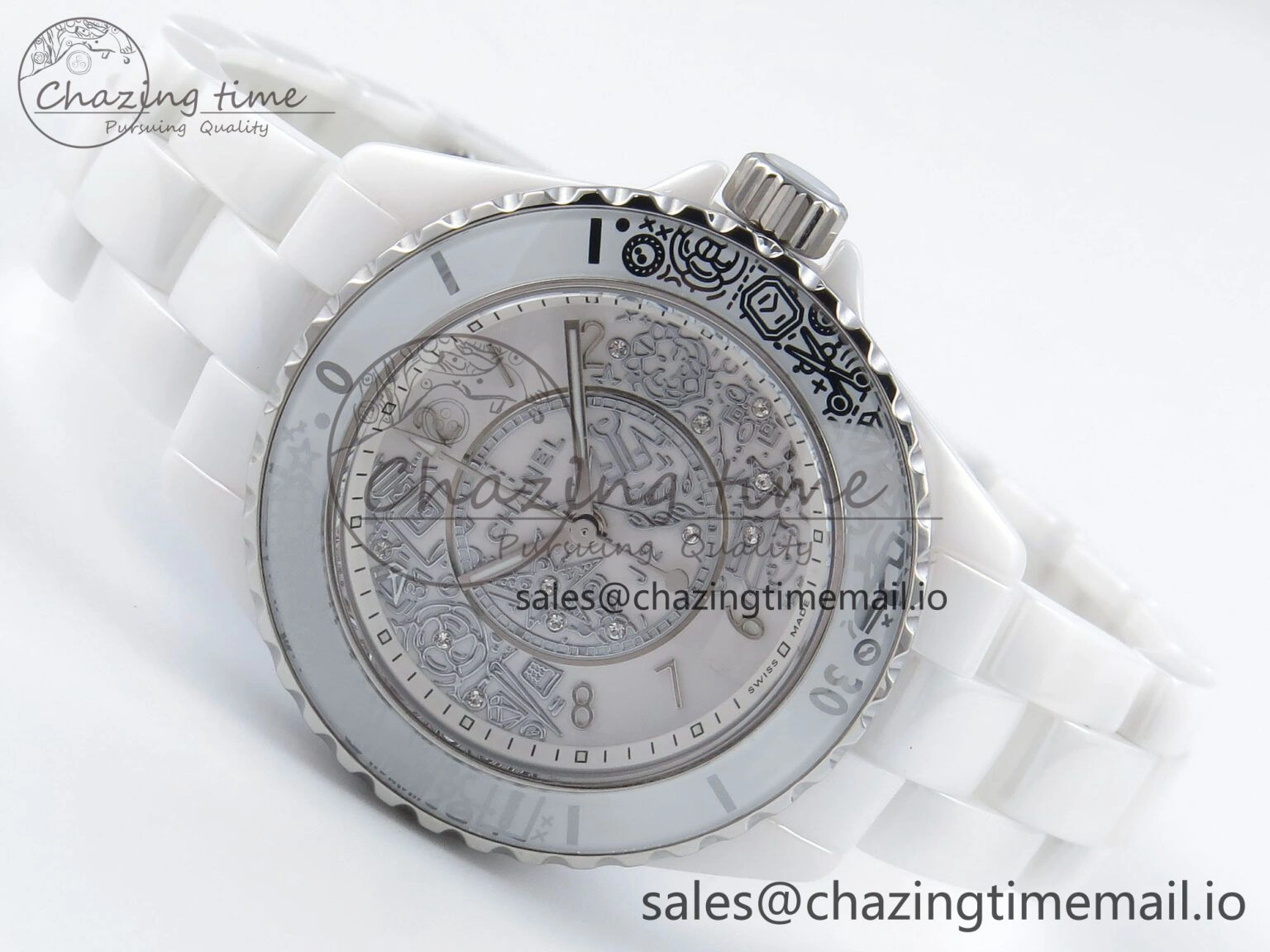 J13 33mm HTF 1:1 Best Edition White Ceramic Numeral Markers Dial on Bracelet Swiss Quartz SmoothTexture 6432