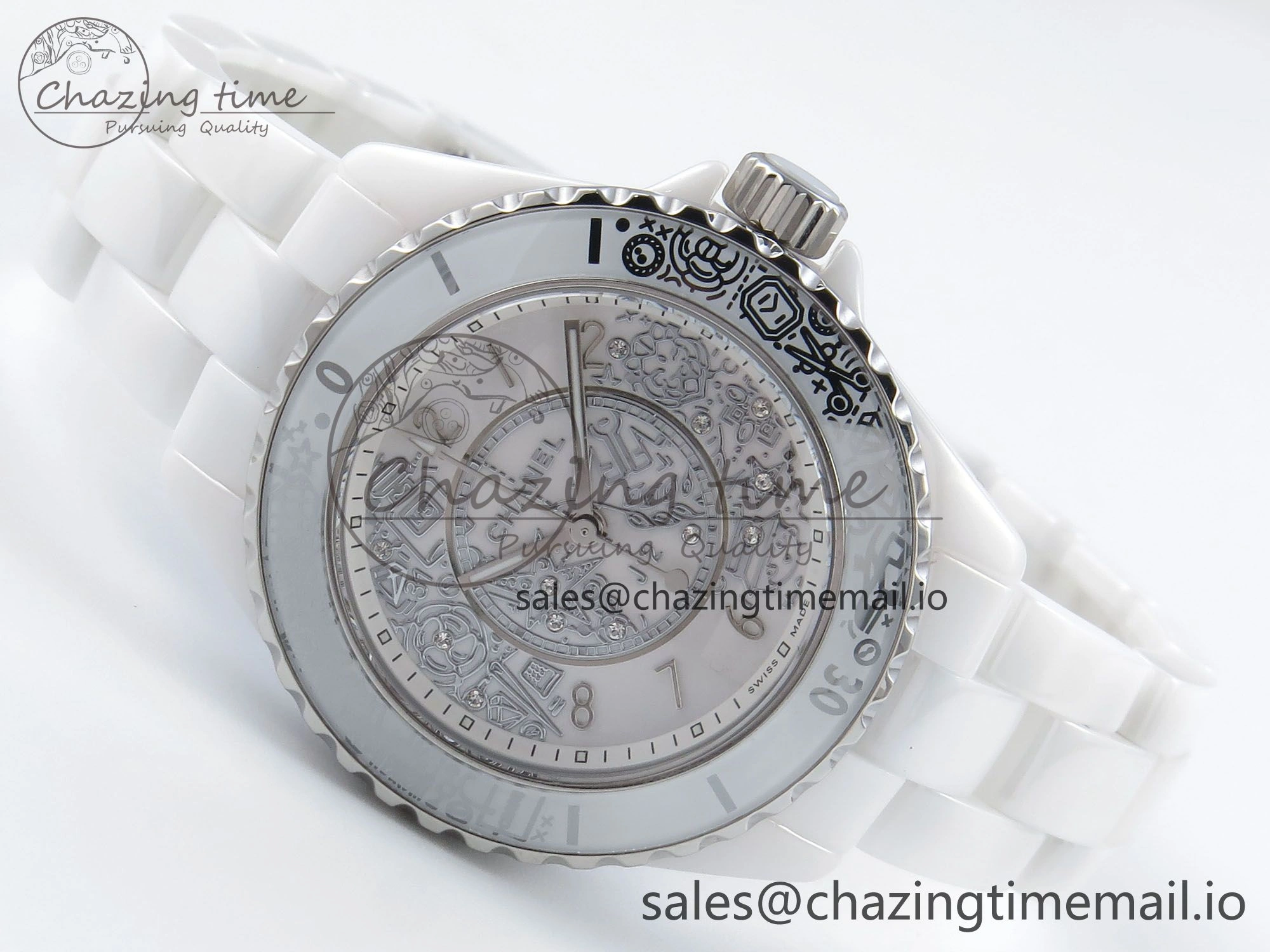 J13 33mm HTF 1:1 Best Edition White Ceramic Numeral Markers Dial on Bracelet Swiss Quartz SmoothTexture 6432