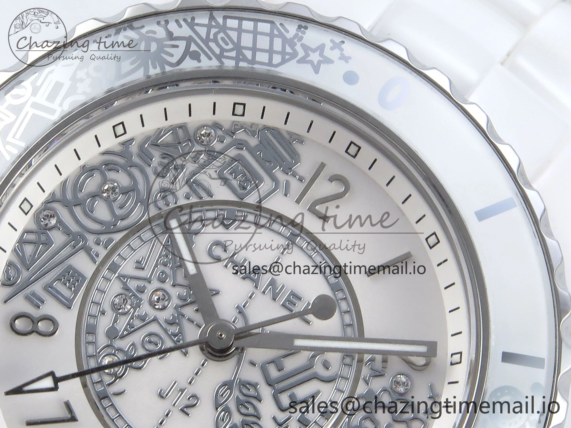 J13 33mm HTF 1:1 Best Edition White Ceramic Numeral Markers Dial on Bracelet Swiss Quartz SmoothTexture 6432