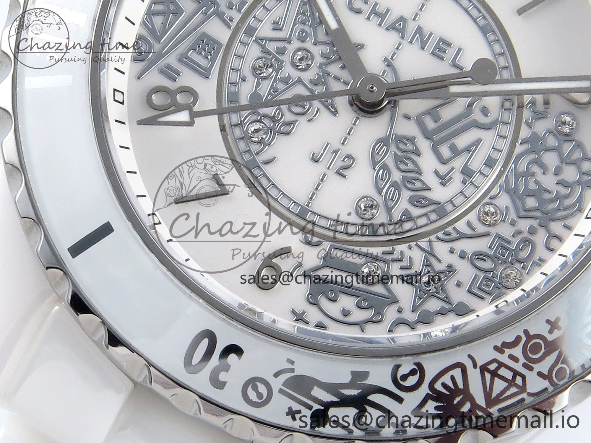 J13 33mm HTF 1:1 Best Edition White Ceramic Numeral Markers Dial on Bracelet Swiss Quartz SmoothTexture 6432