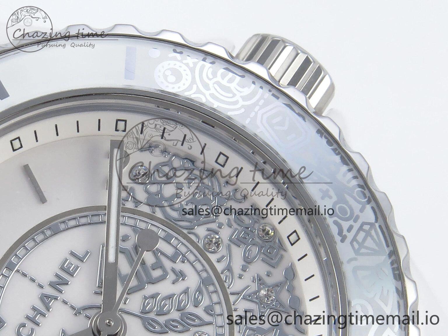 J13 33mm HTF 1:1 Best Edition White Ceramic Numeral Markers Dial on Bracelet Swiss Quartz SmoothTexture 6432