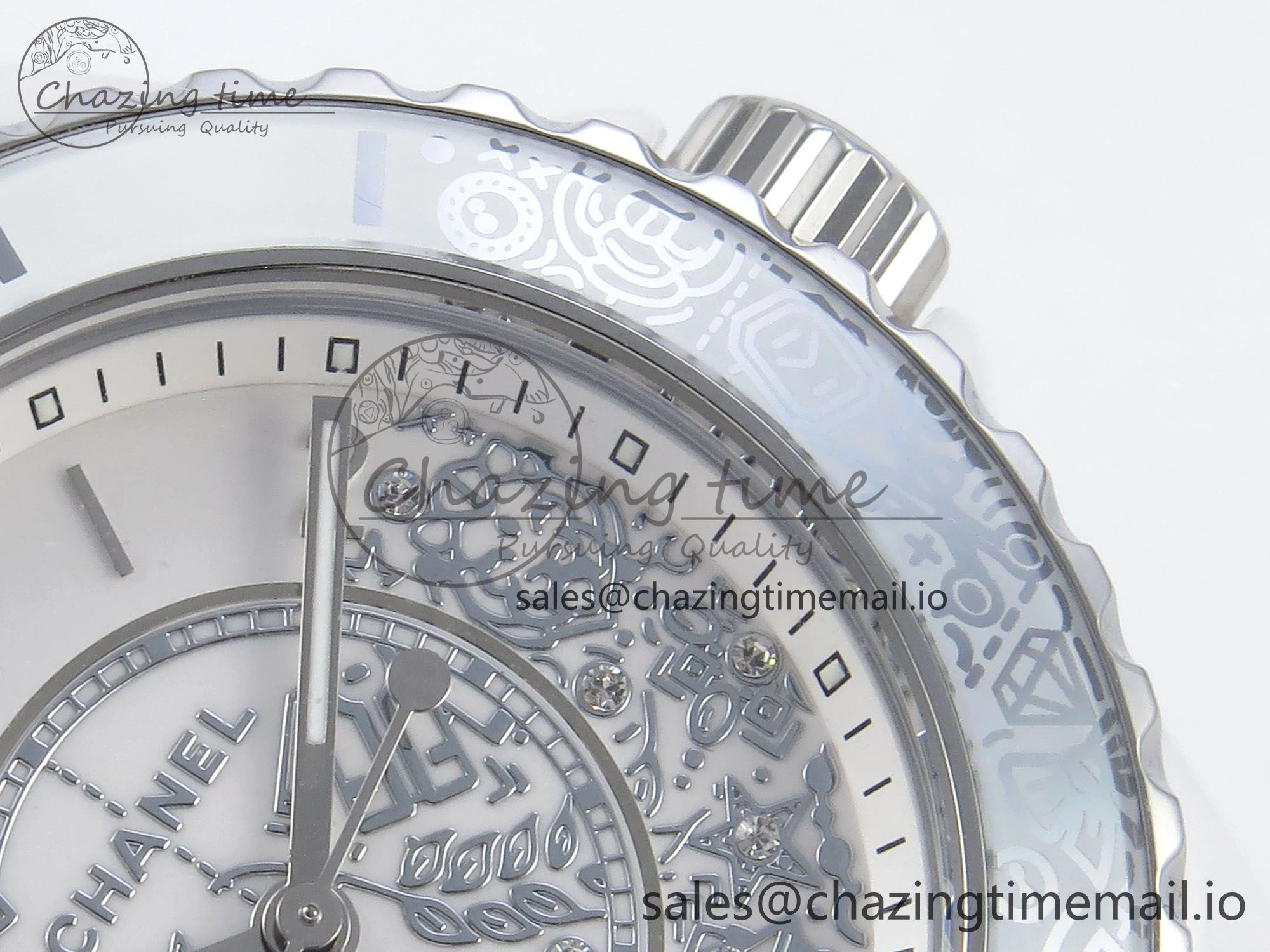 J13 33mm HTF 1:1 Best Edition White Ceramic Numeral Markers Dial on Bracelet Swiss Quartz SmoothTexture 6432