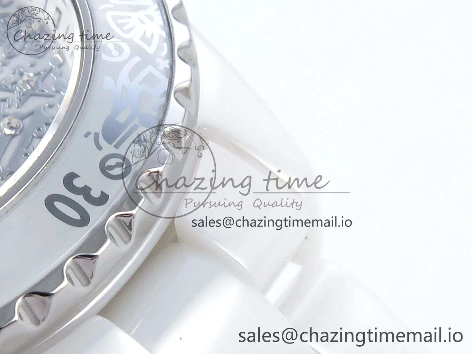 J13 33mm HTF 1:1 Best Edition White Ceramic Numeral Markers Dial on Bracelet Swiss Quartz SmoothTexture 6432