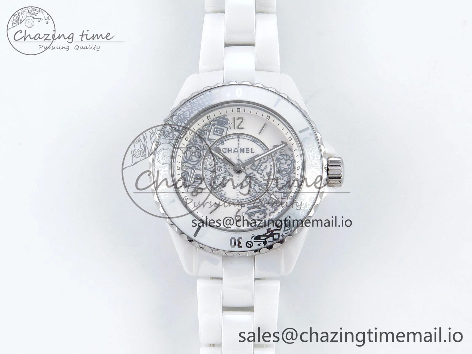 J13 33mm HTF 1:1 Best Edition White Ceramic Numeral Markers Dial on Bracelet Swiss Quartz SmoothTexture 6432