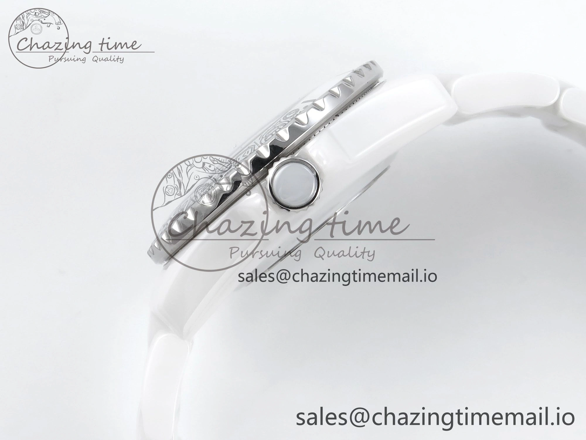 J13 33mm HTF 1:1 Best Edition White Ceramic Numeral Markers Dial on Bracelet Swiss Quartz SmoothTexture 6432
