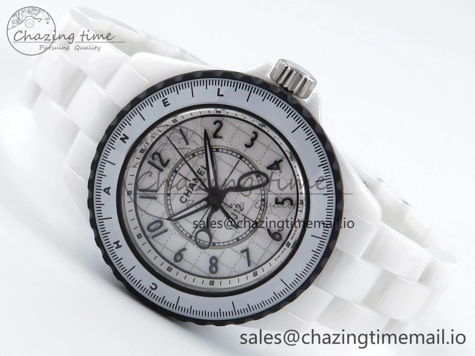 SmartChoice J13 33mm White Ceramic HTF 1:1 Best Edition Black and White Plaid Dial on Bracelet Swiss Quartz 6431