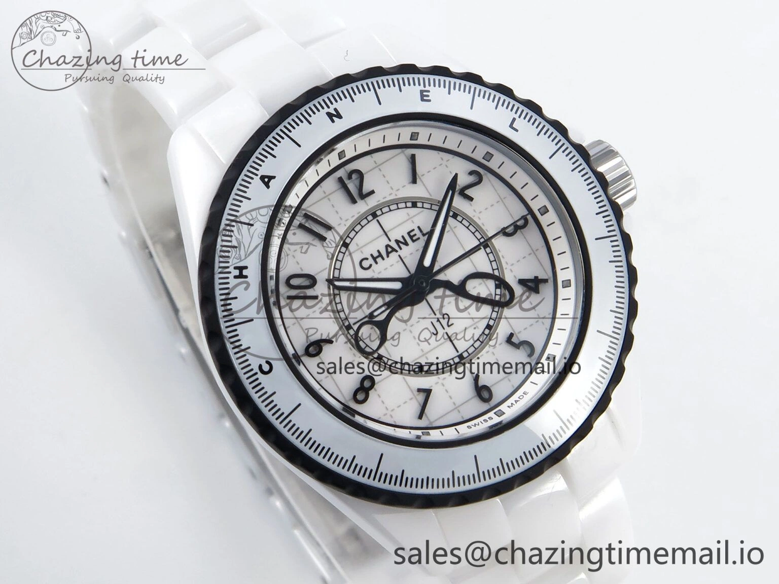 SmartChoice J13 33mm White Ceramic HTF 1:1 Best Edition Black and White Plaid Dial on Bracelet Swiss Quartz 6431