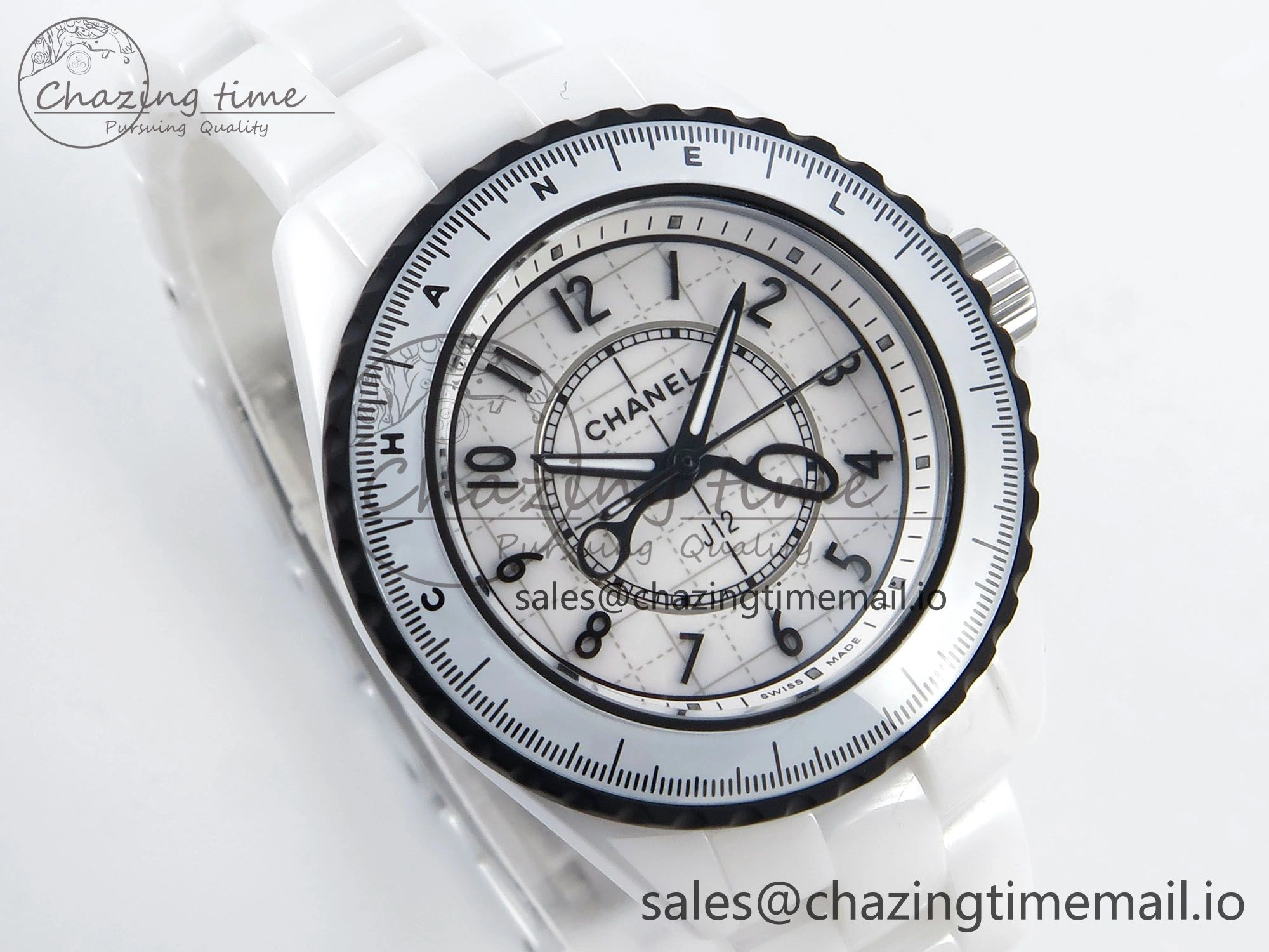 SmartChoice J13 33mm White Ceramic HTF 1:1 Best Edition Black and White Plaid Dial on Bracelet Swiss Quartz 6431