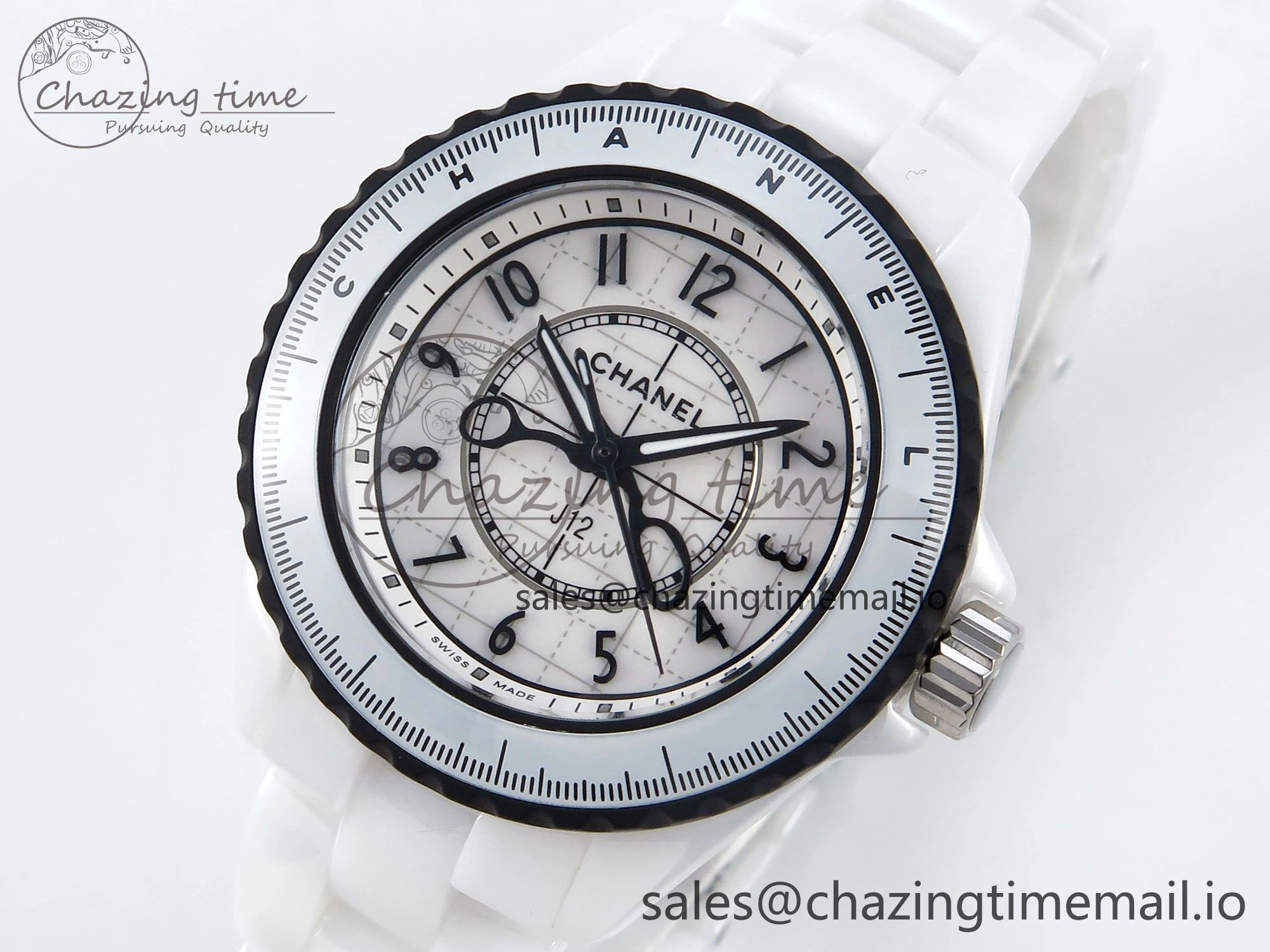SmartChoice J13 33mm White Ceramic HTF 1:1 Best Edition Black and White Plaid Dial on Bracelet Swiss Quartz 6431