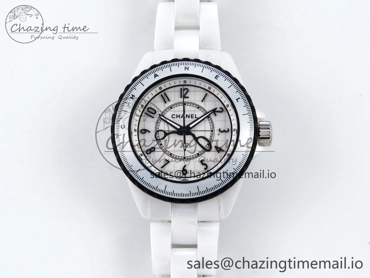 SmartChoice J13 33mm White Ceramic HTF 1:1 Best Edition Black and White Plaid Dial on Bracelet Swiss Quartz 6431