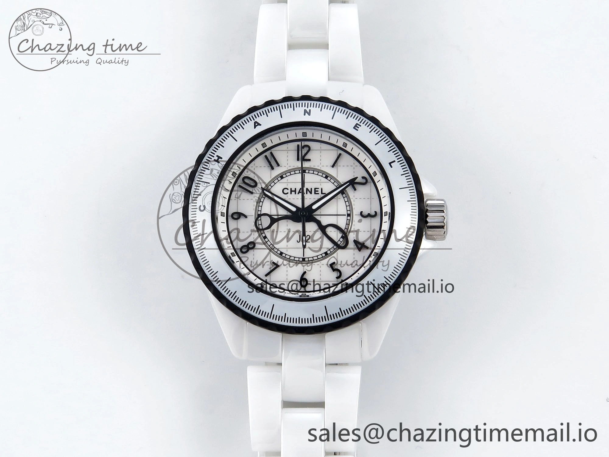 SmartChoice J13 33mm White Ceramic HTF 1:1 Best Edition Black and White Plaid Dial on Bracelet Swiss Quartz 6431