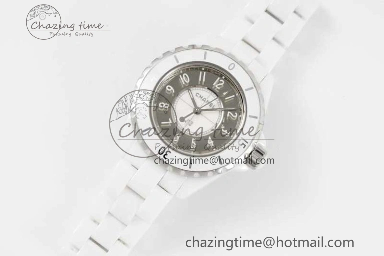 J13 33mm White Ceramic HTF 1:1 Best Edition Mirror Numbers Dial on Bracelet Swiss Quartz NewStyle 10257